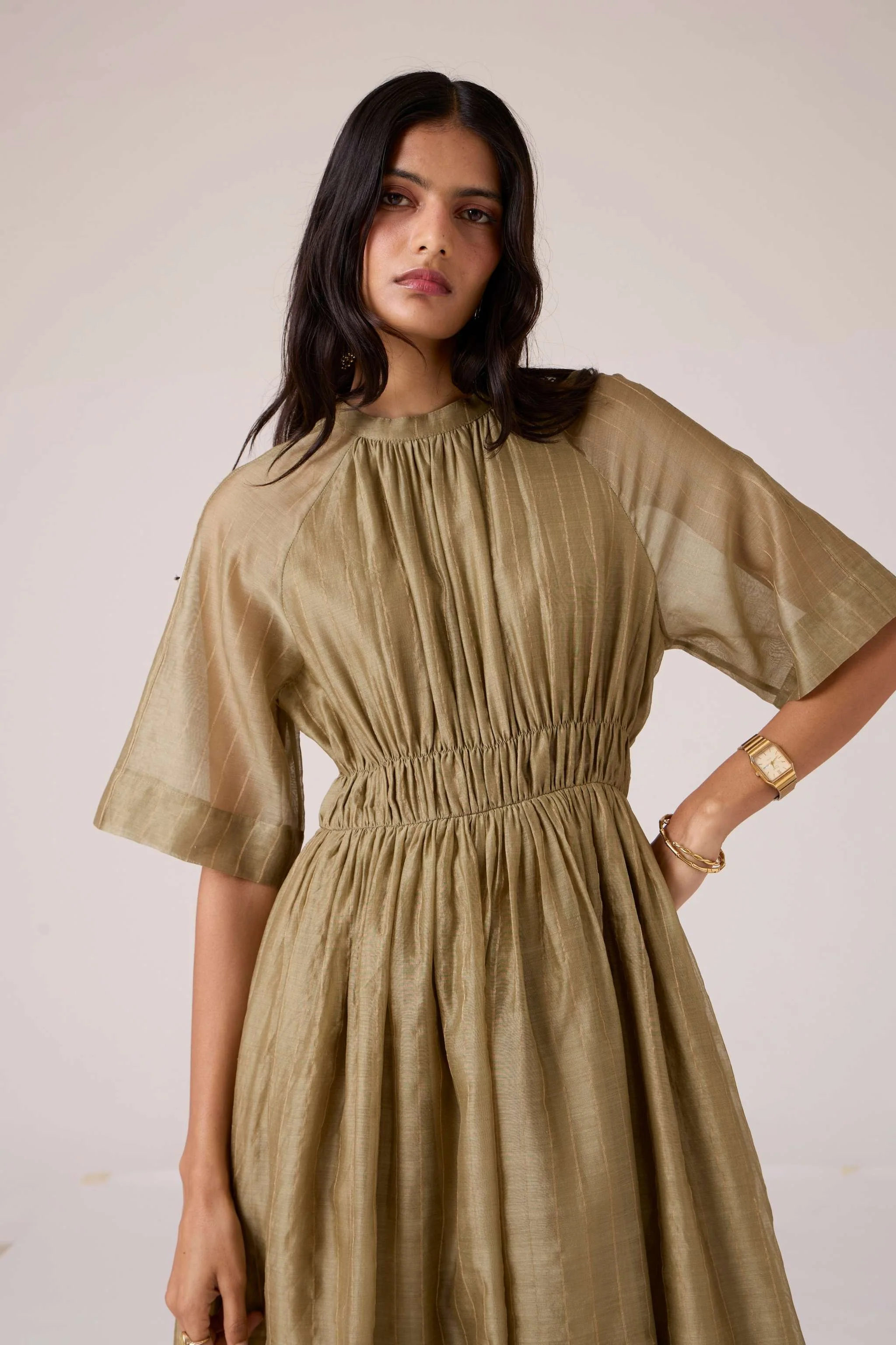 Arha Olive Handwoven Dress - Image 3