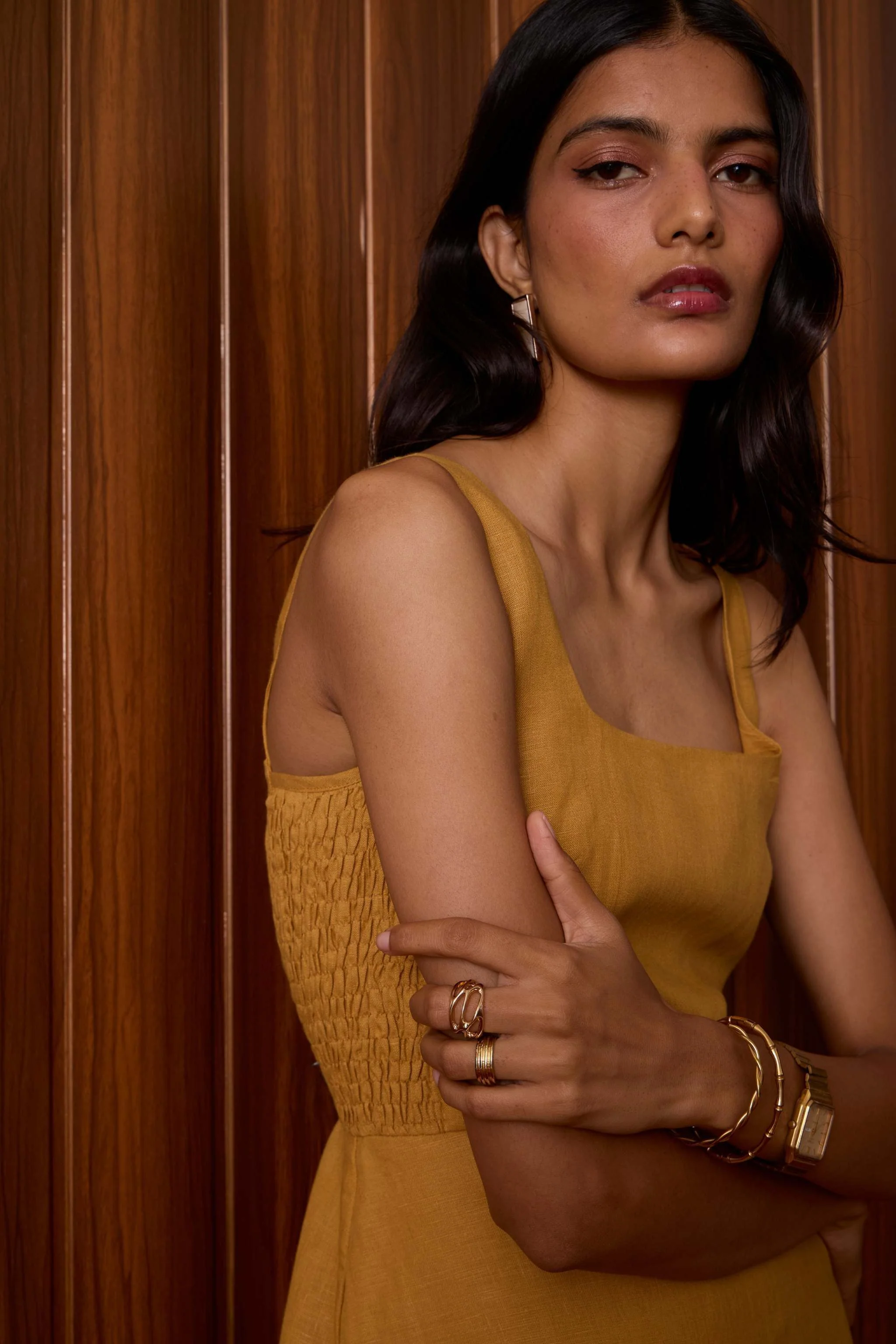 Glasswing Mustard Linen Dress - Image 10