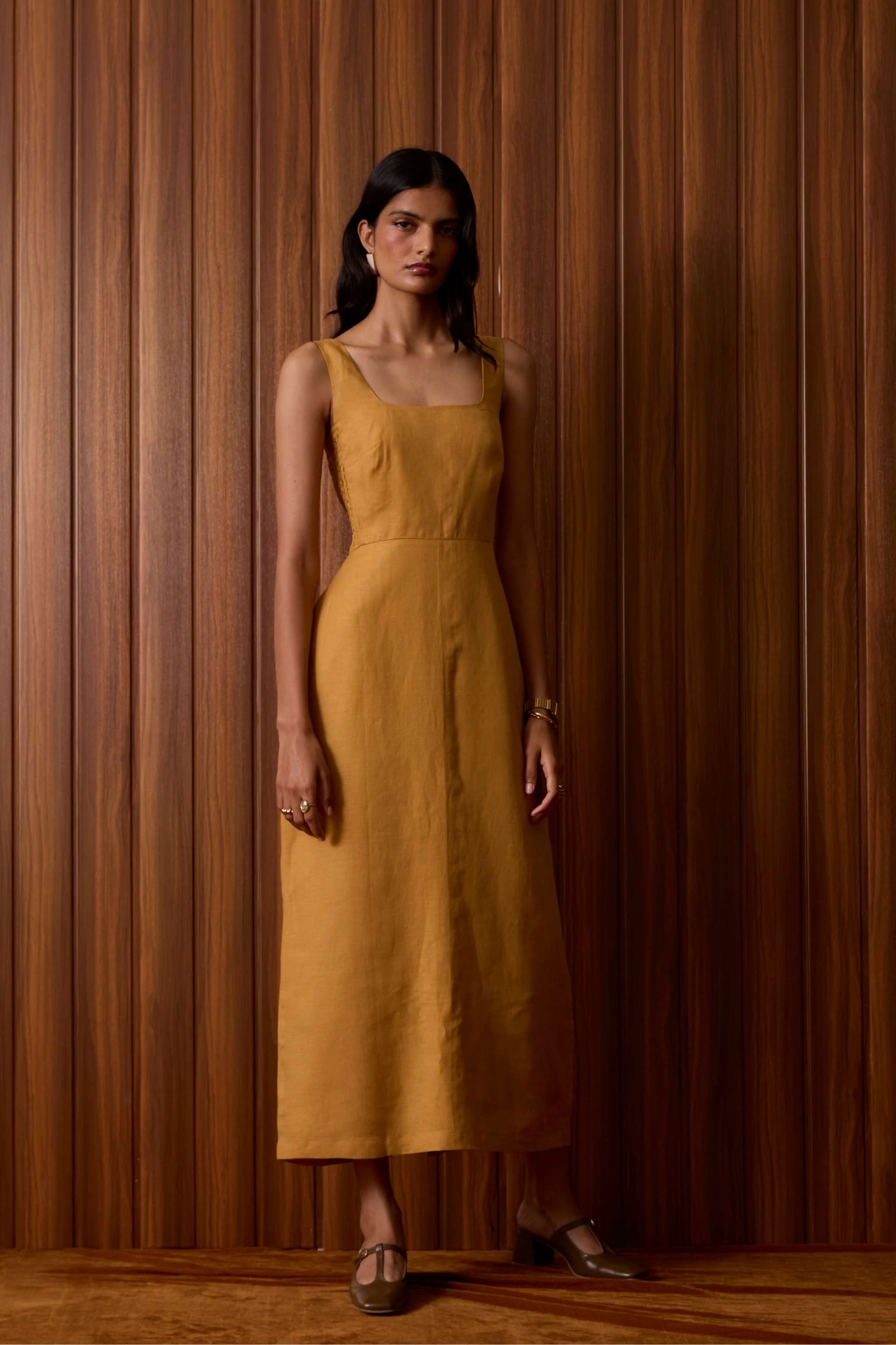 Glasswing Mustard Linen Dress - Image 11
