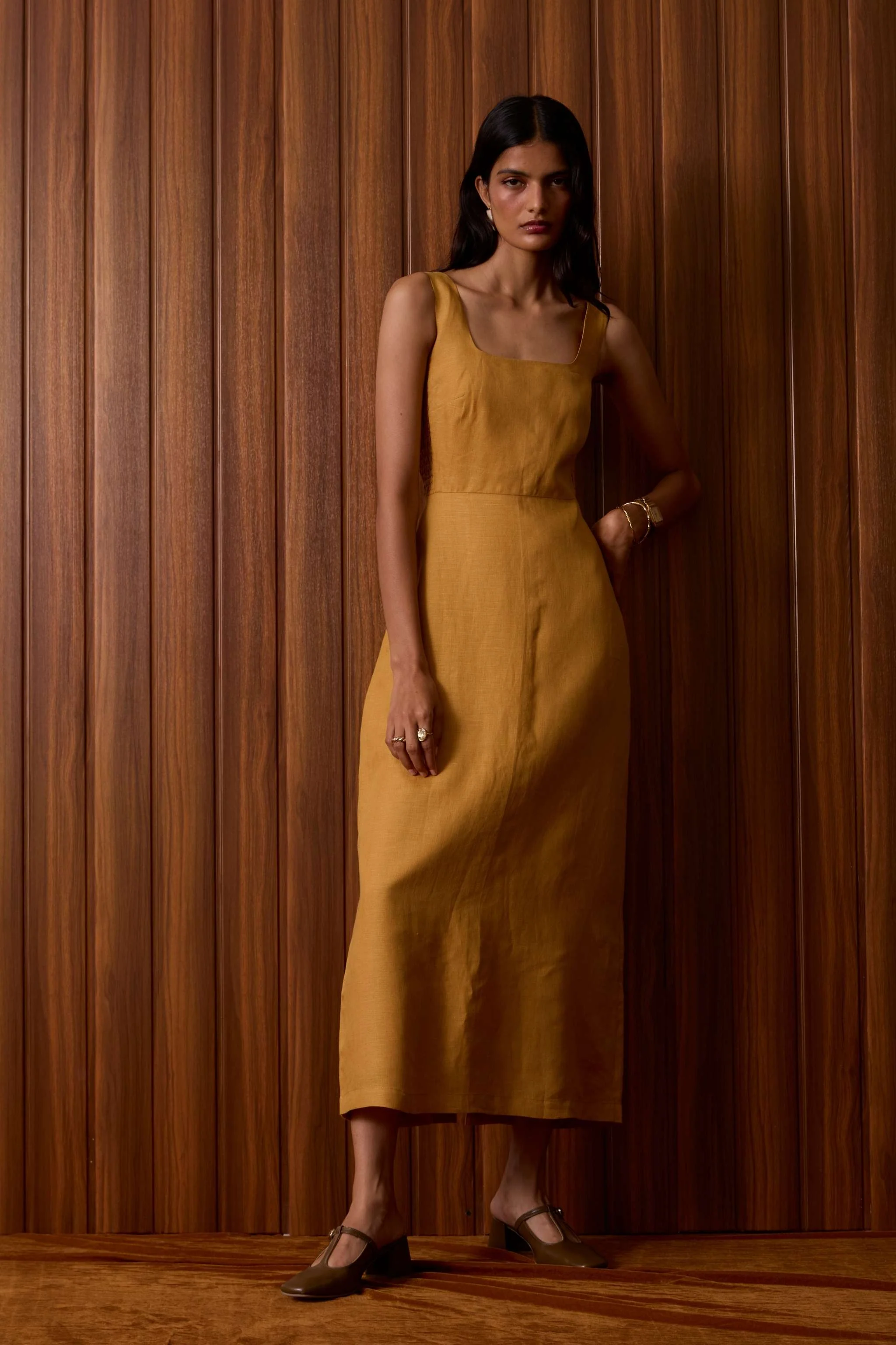 Glasswing Mustard Linen Dress - Image 12
