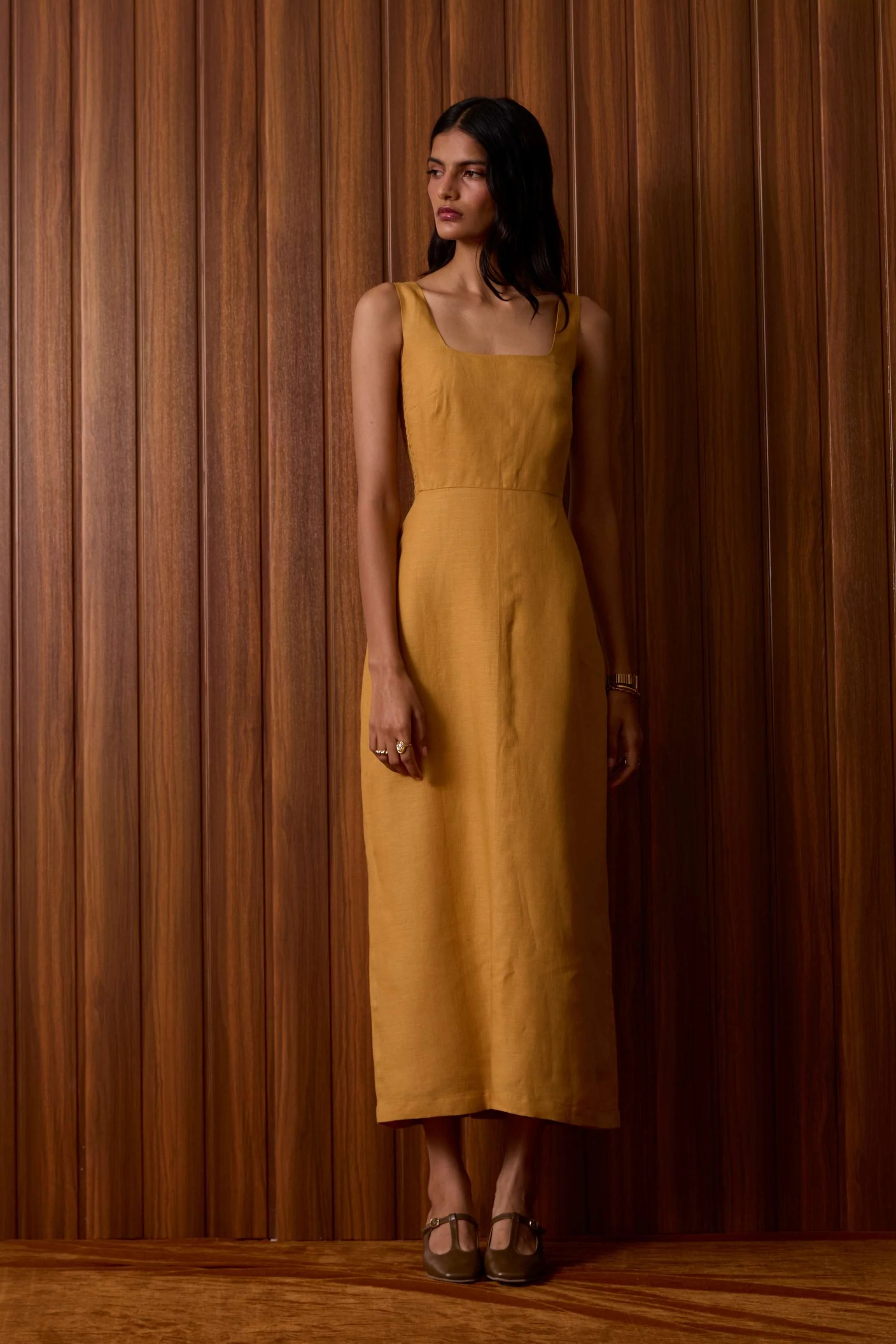 Glasswing Mustard Linen Dress - Image 13