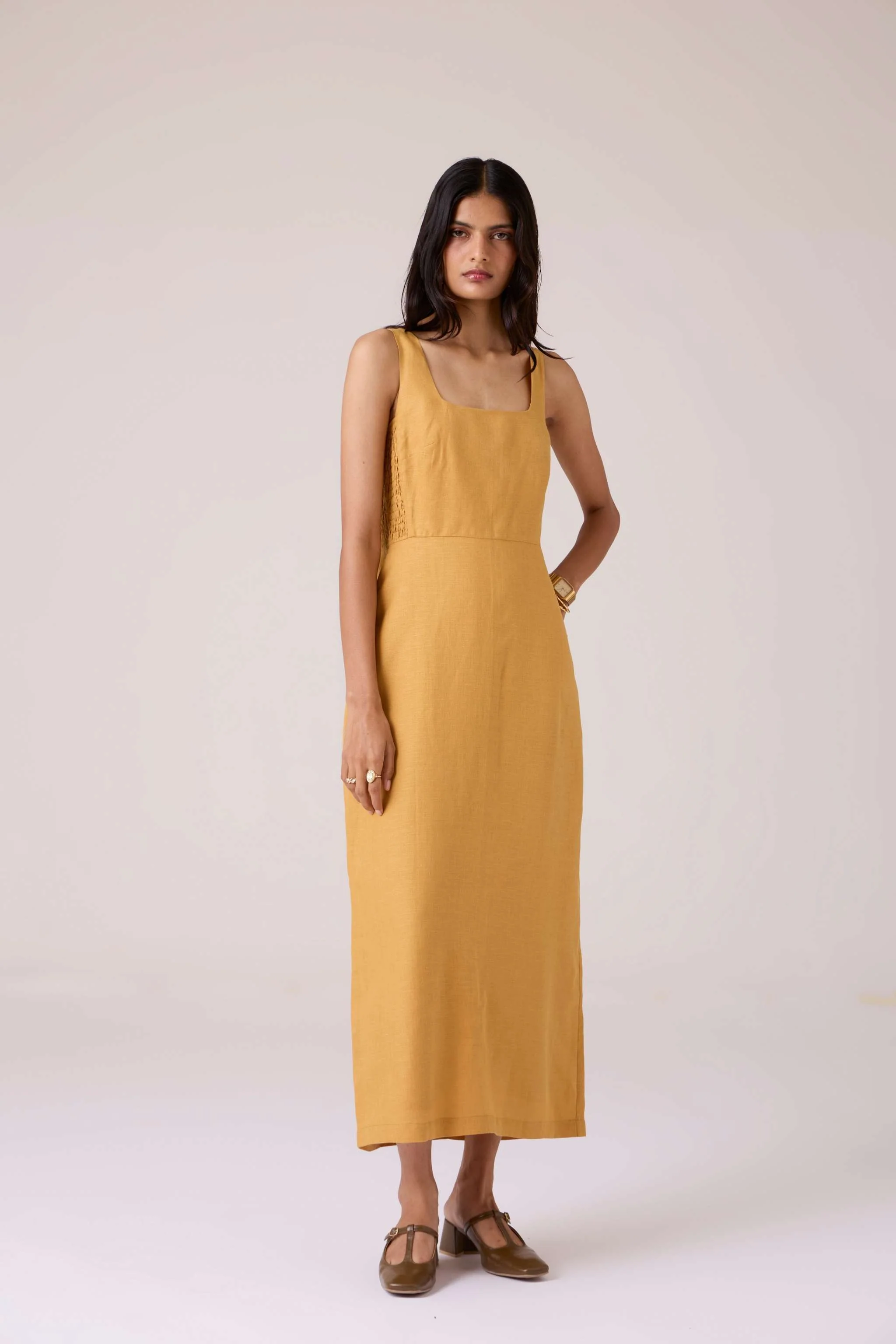 Glasswing Mustard Linen Dress - Image 3