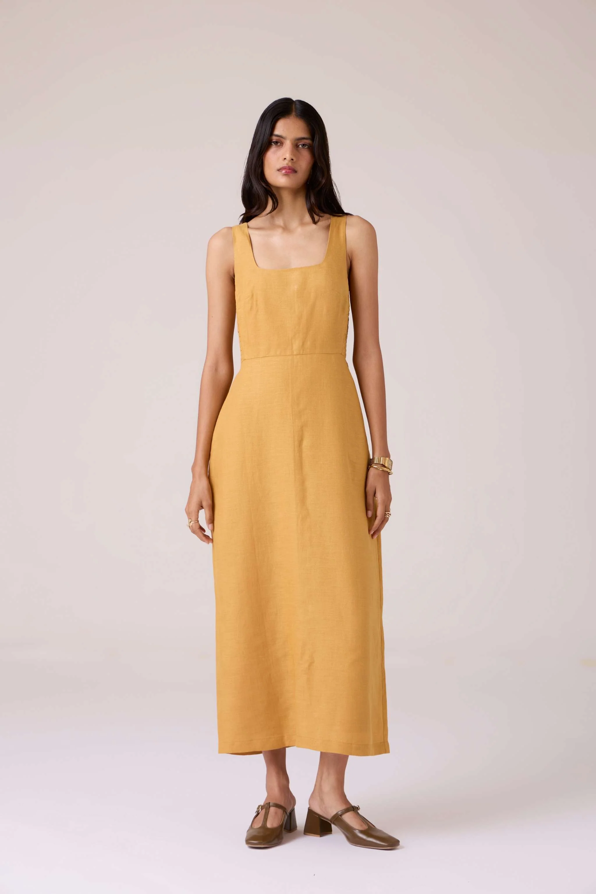 Glasswing Mustard Linen Dress - Image 4