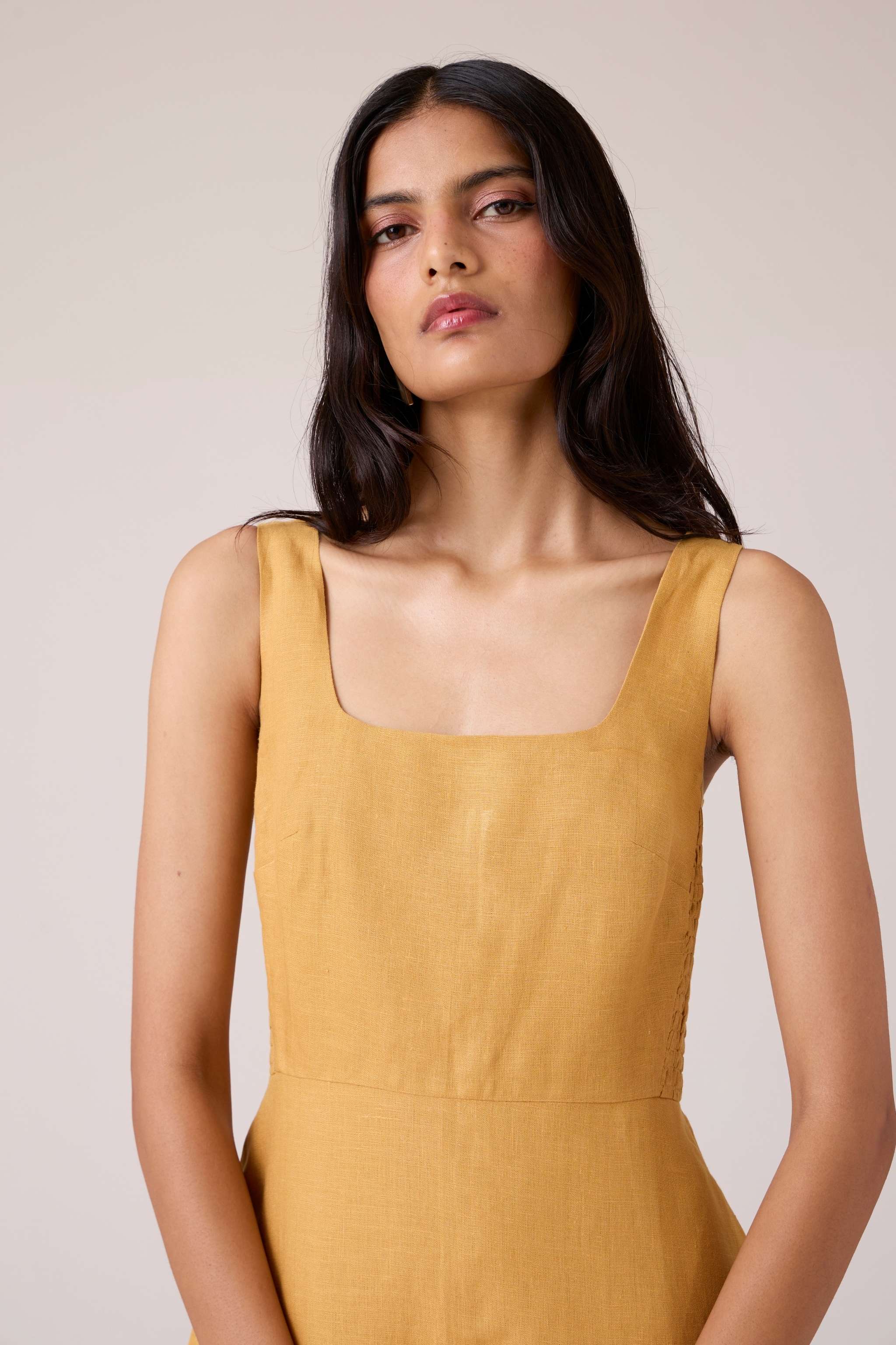 Glasswing Mustard Linen Dress - Image 5