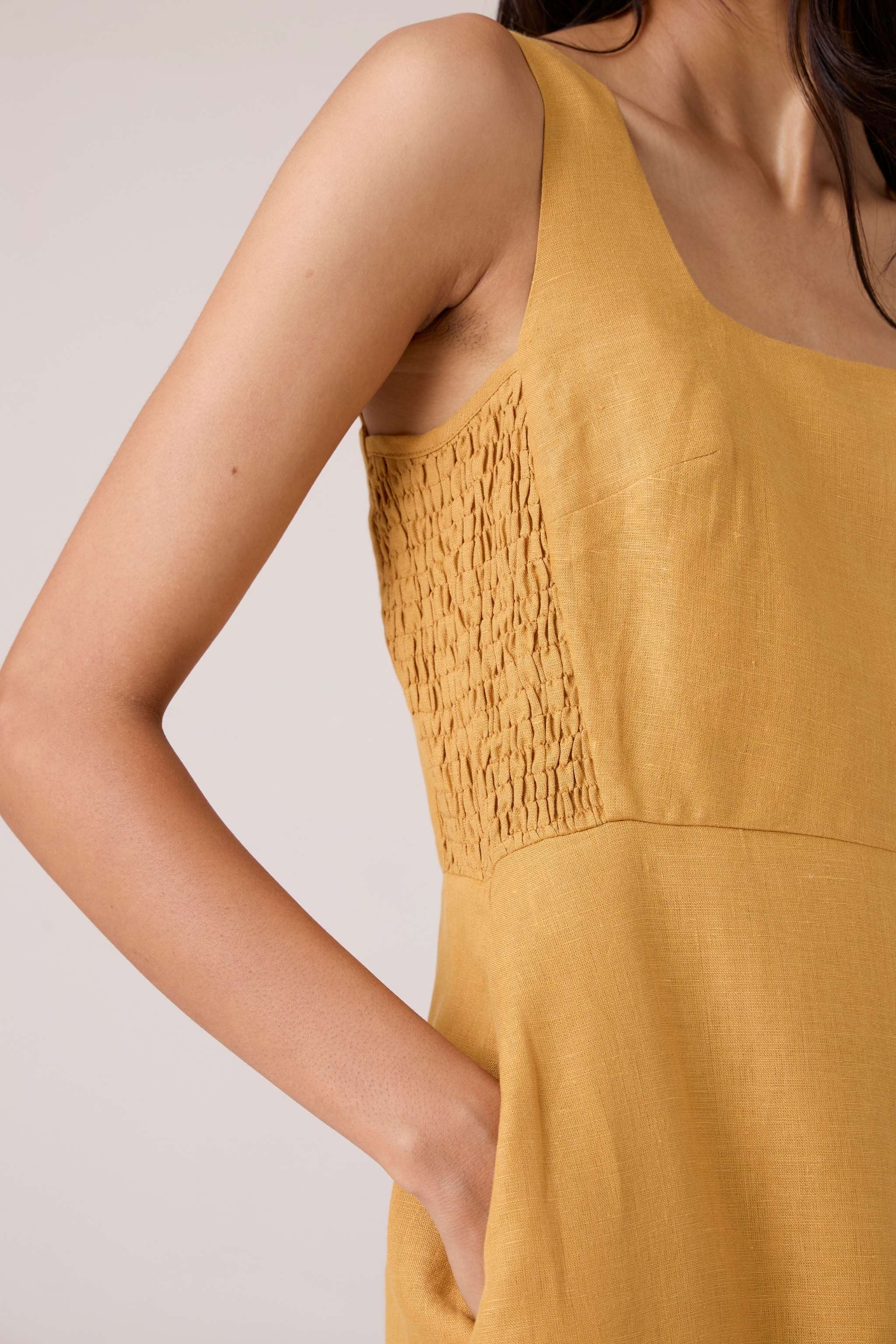 Glasswing Mustard Linen Dress - Image 6