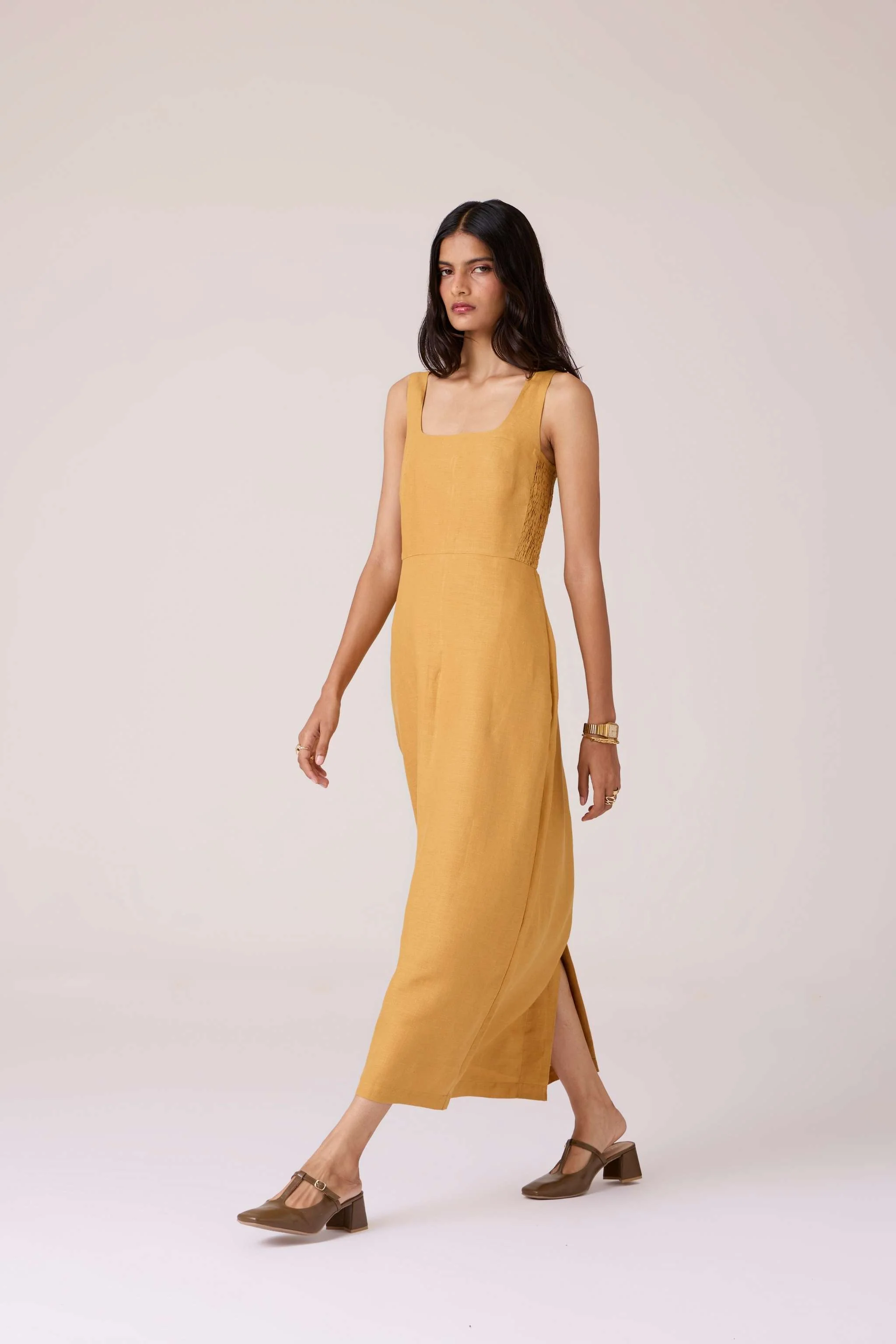 Glasswing Mustard Linen Dress - Image 8