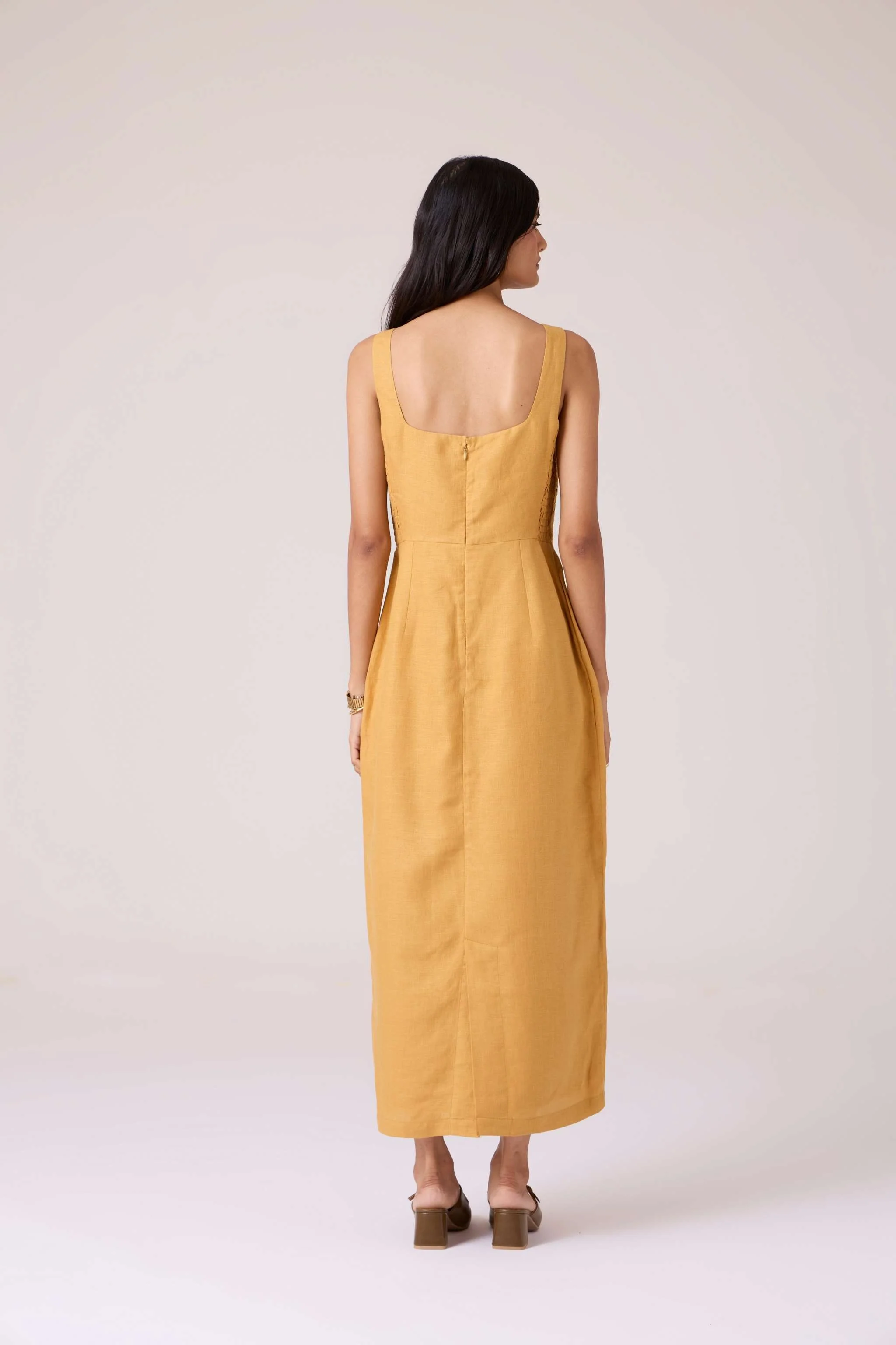 Glasswing Mustard Linen Dress - Image 9