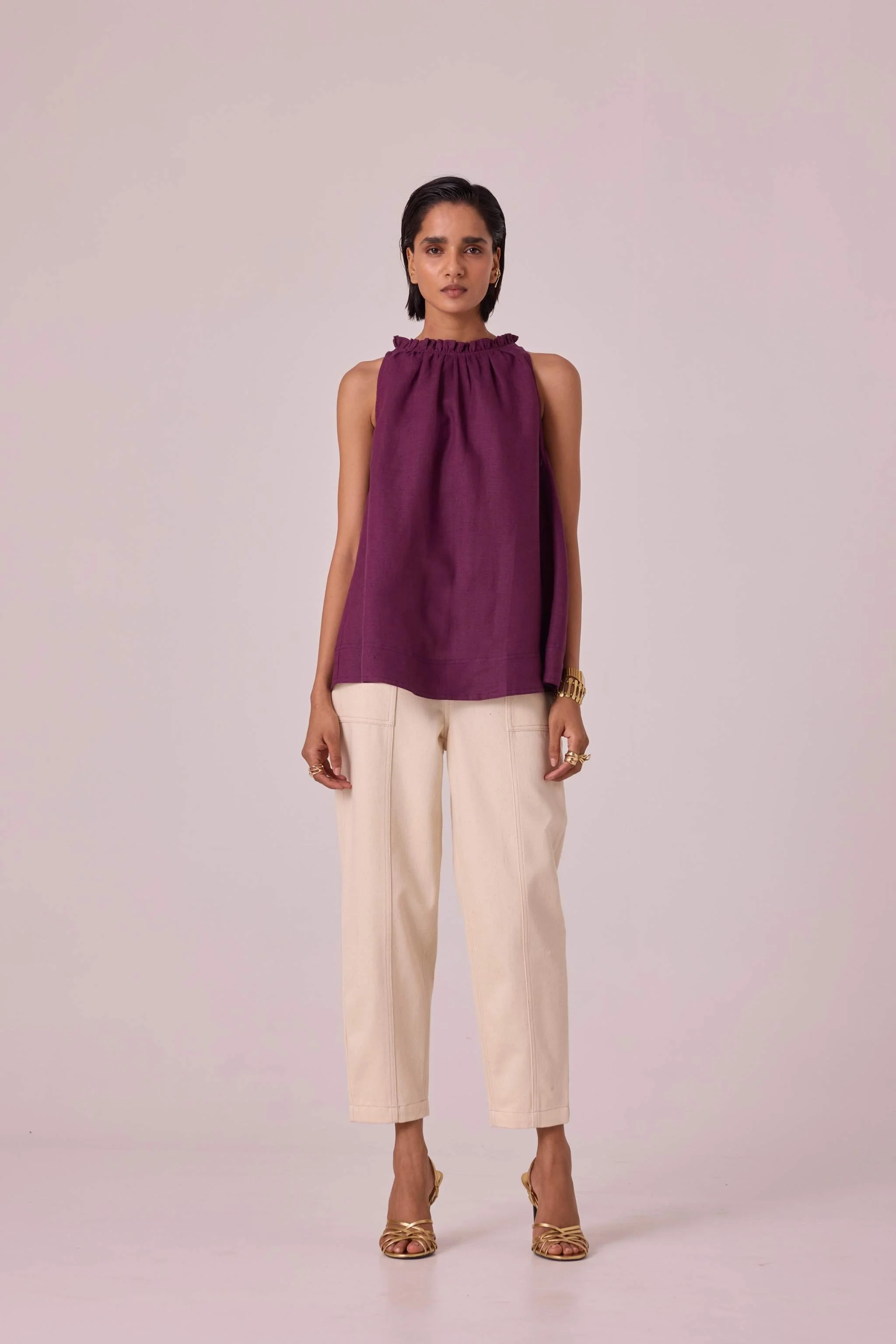 Kocho Purple Linen Halter Top - Image 3