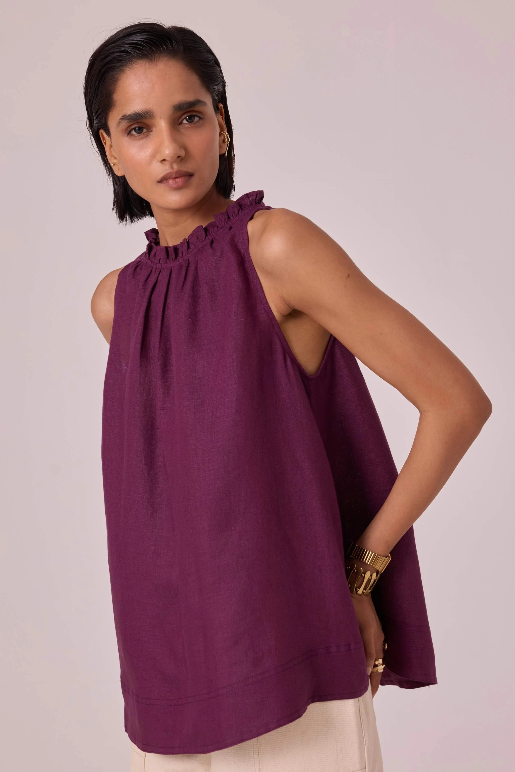 Kocho Purple Linen Halter Top - Image 7