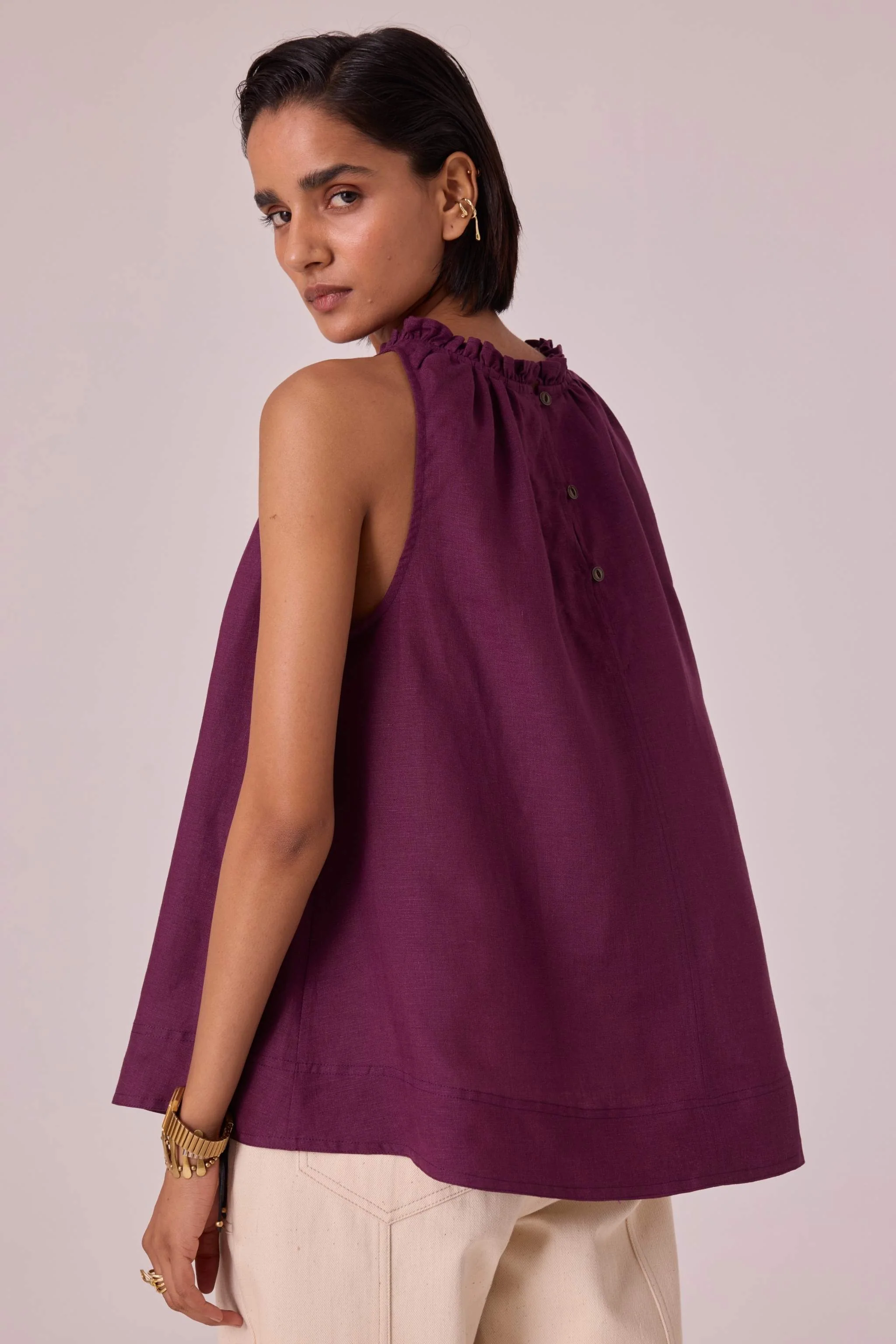 Kocho Purple Linen Halter Top - Image 9