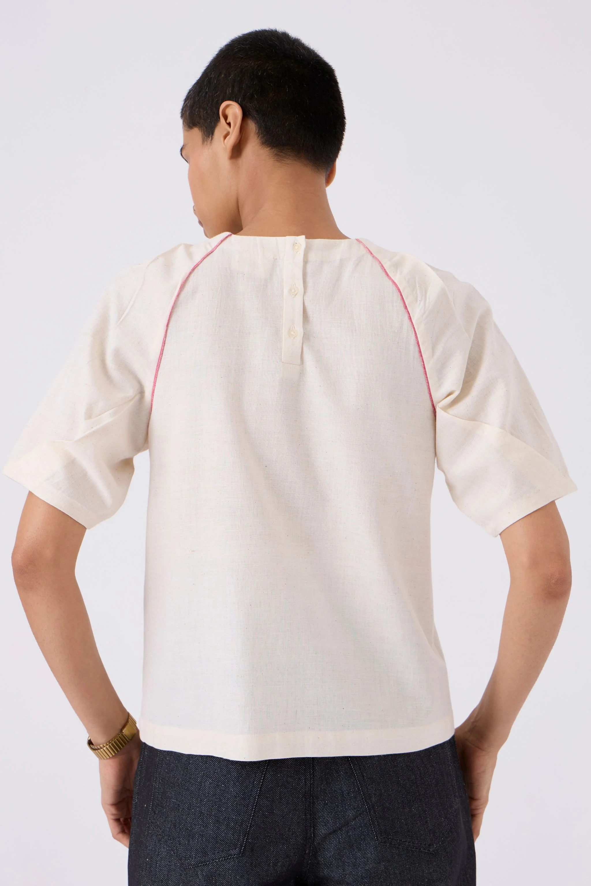 Loto Ivory Khadi Top With Statement Sleeve - Image 3