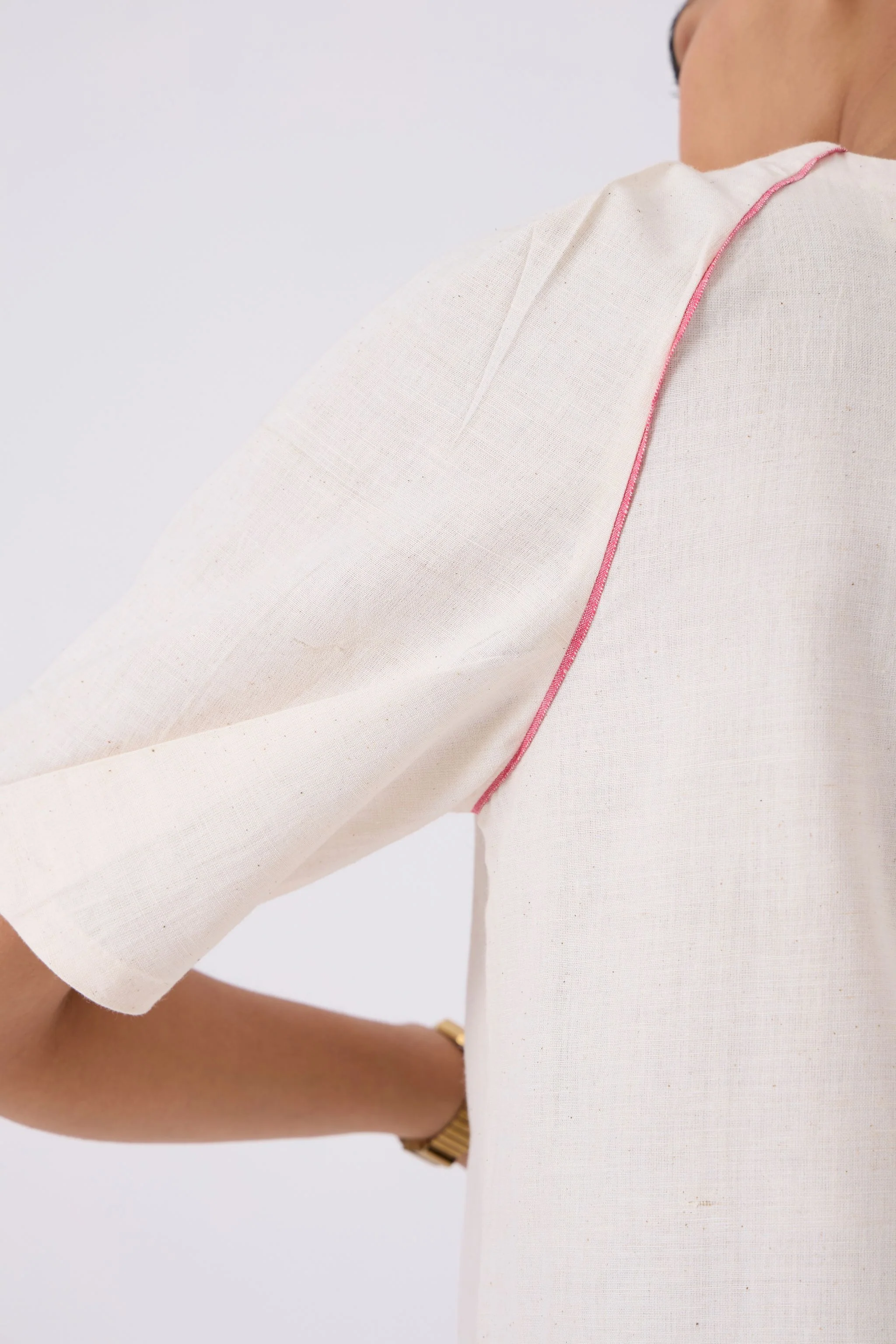 Loto Ivory Khadi Top With Statement Sleeve - Image 5