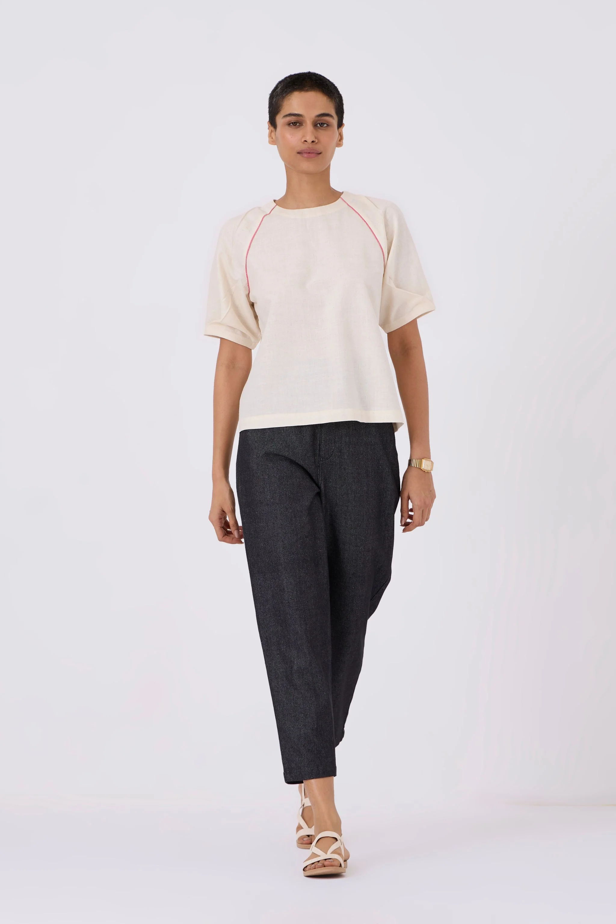 Loto Ivory Khadi Top With Statement Sleeve - Image 7