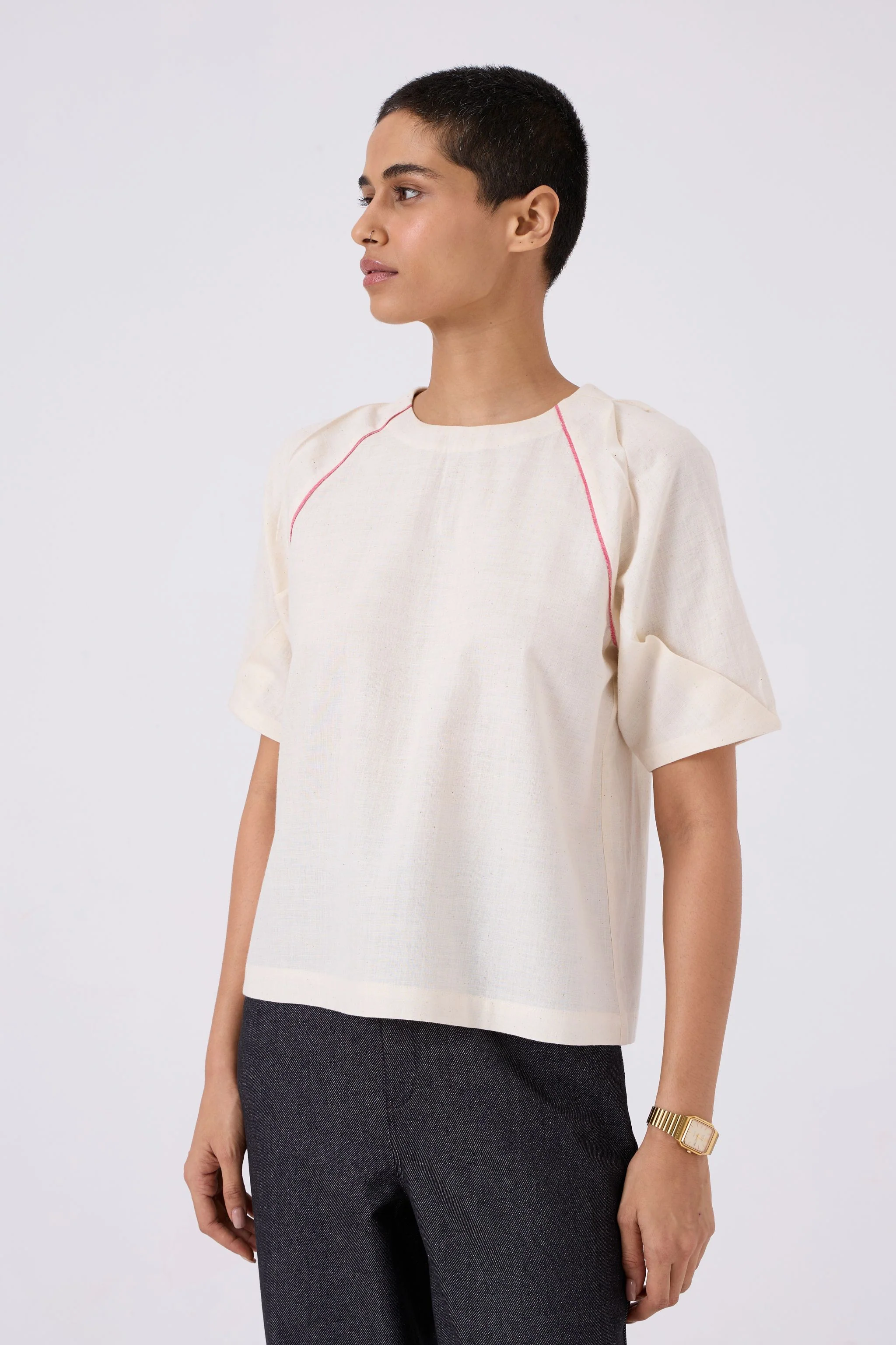 Loto Ivory Khadi Top With Statement Sleeve - Image 8