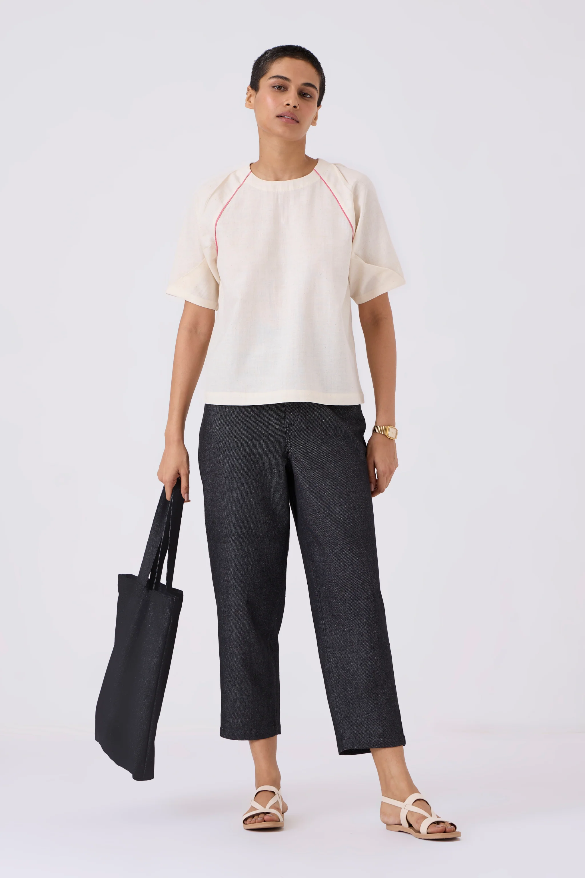 Loto Ivory Khadi Top With Statement Sleeve - Image 9