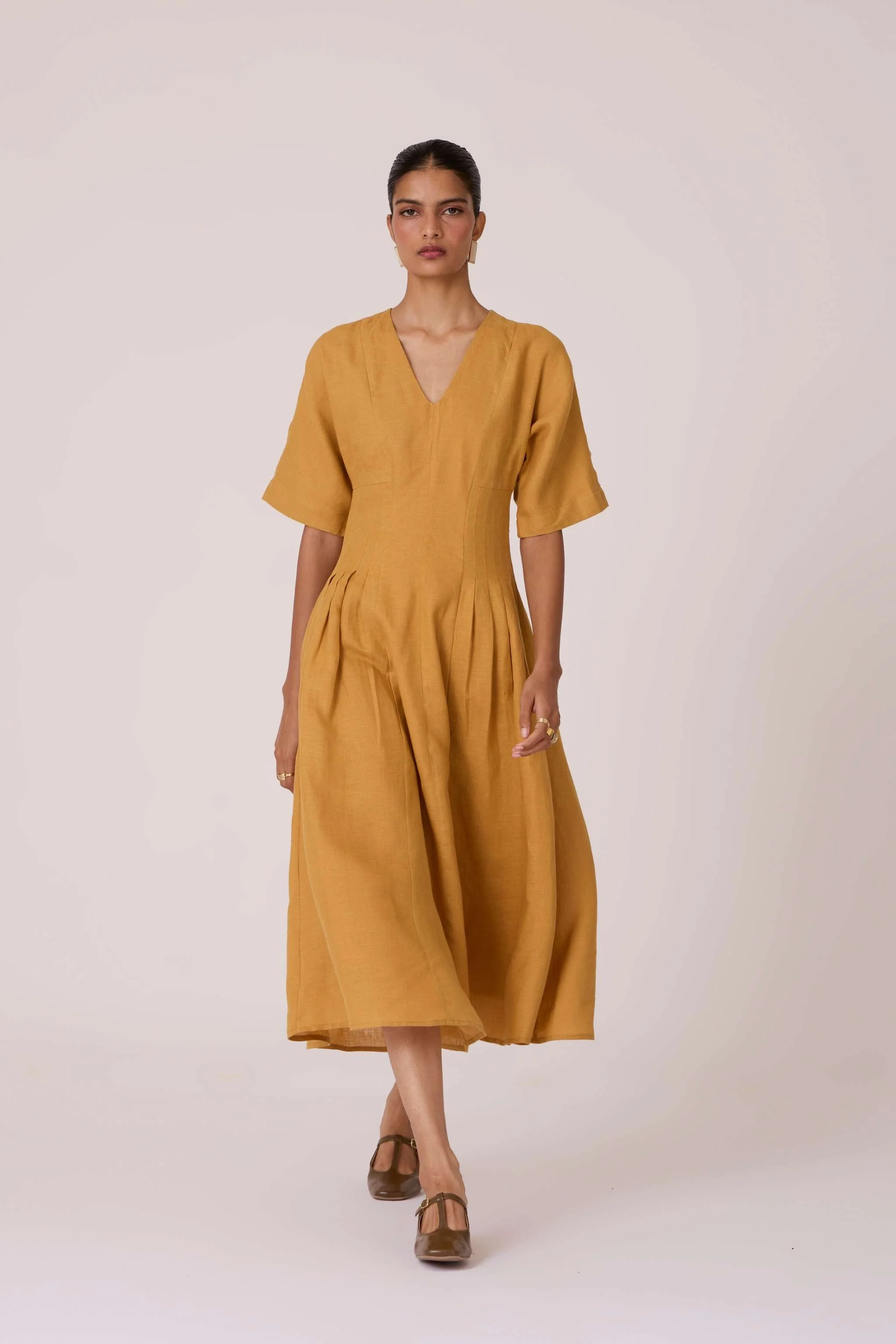 Selene Mustard Linen Dress - Image 10