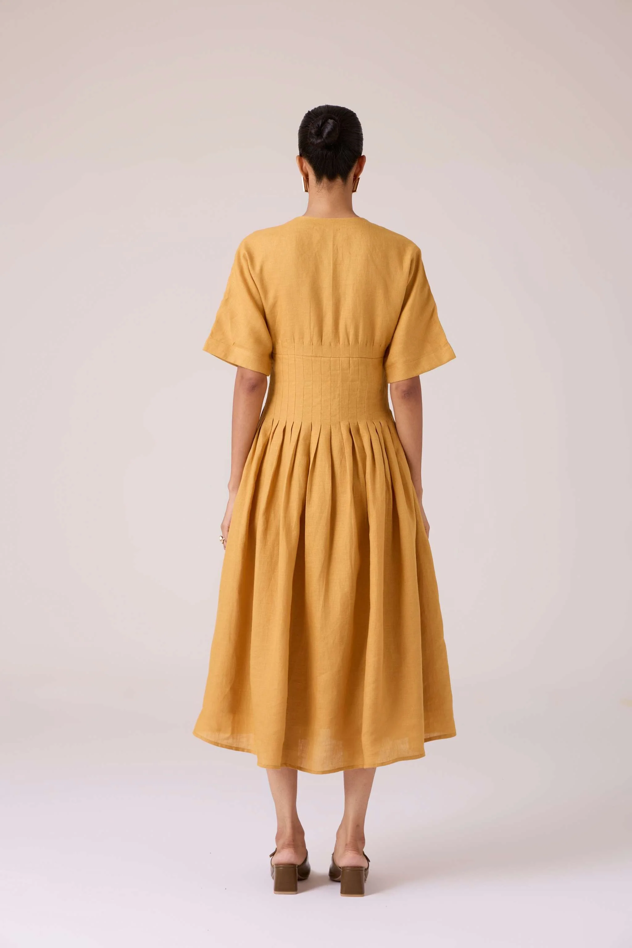 Selene Mustard Linen Dress - Image 12