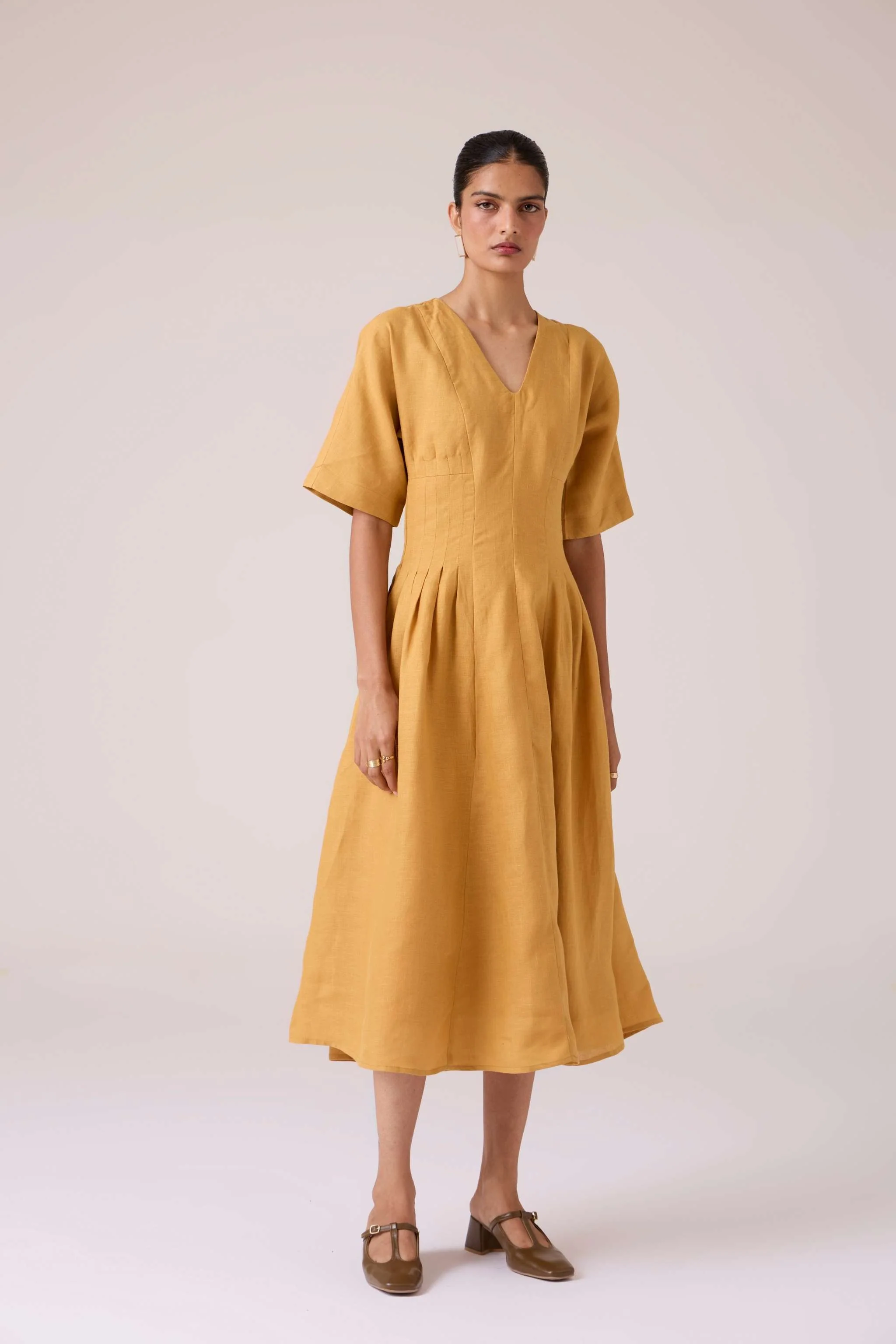 Selene Mustard Linen Dress - Image 3