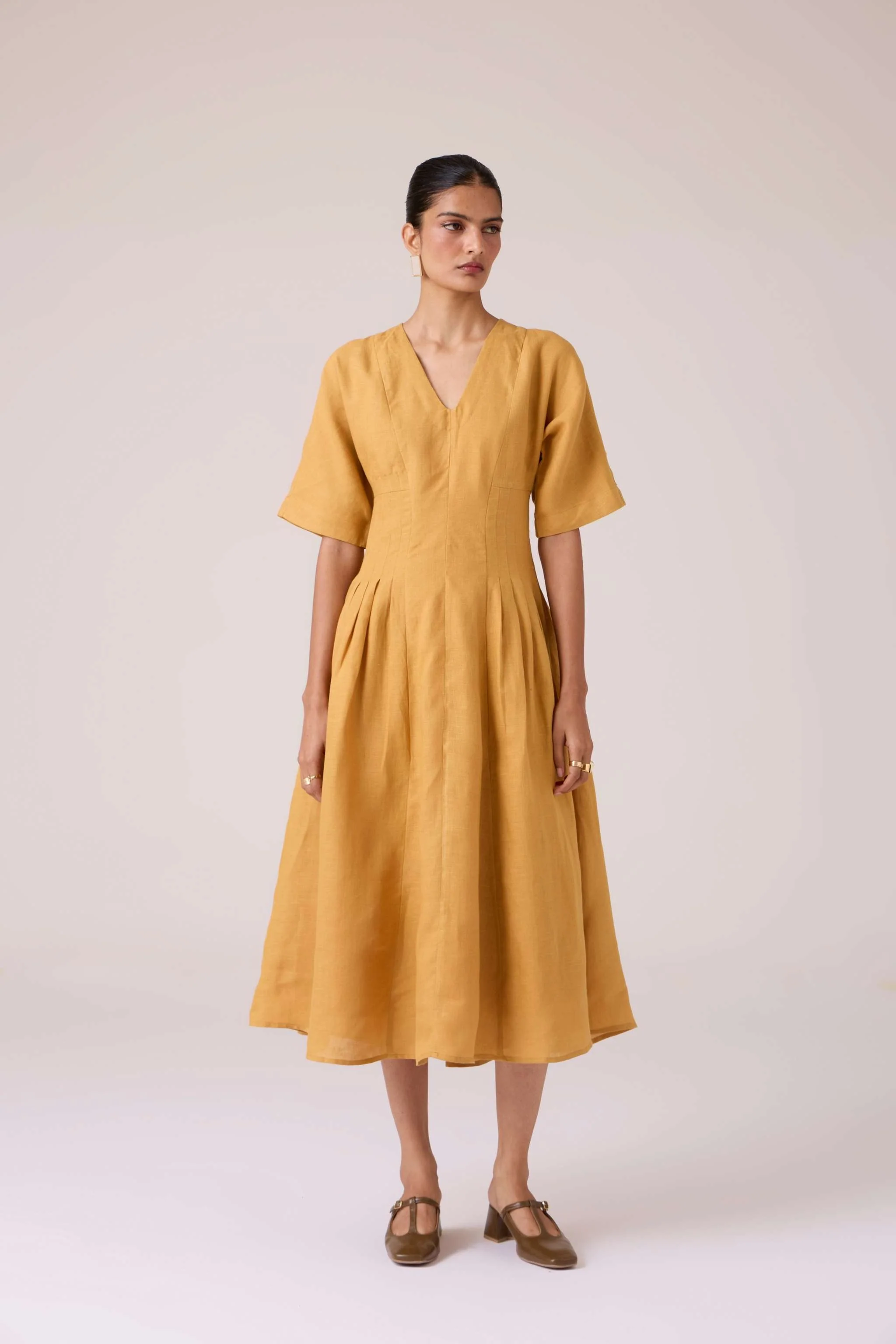 Selene Mustard Linen Dress - Image 4