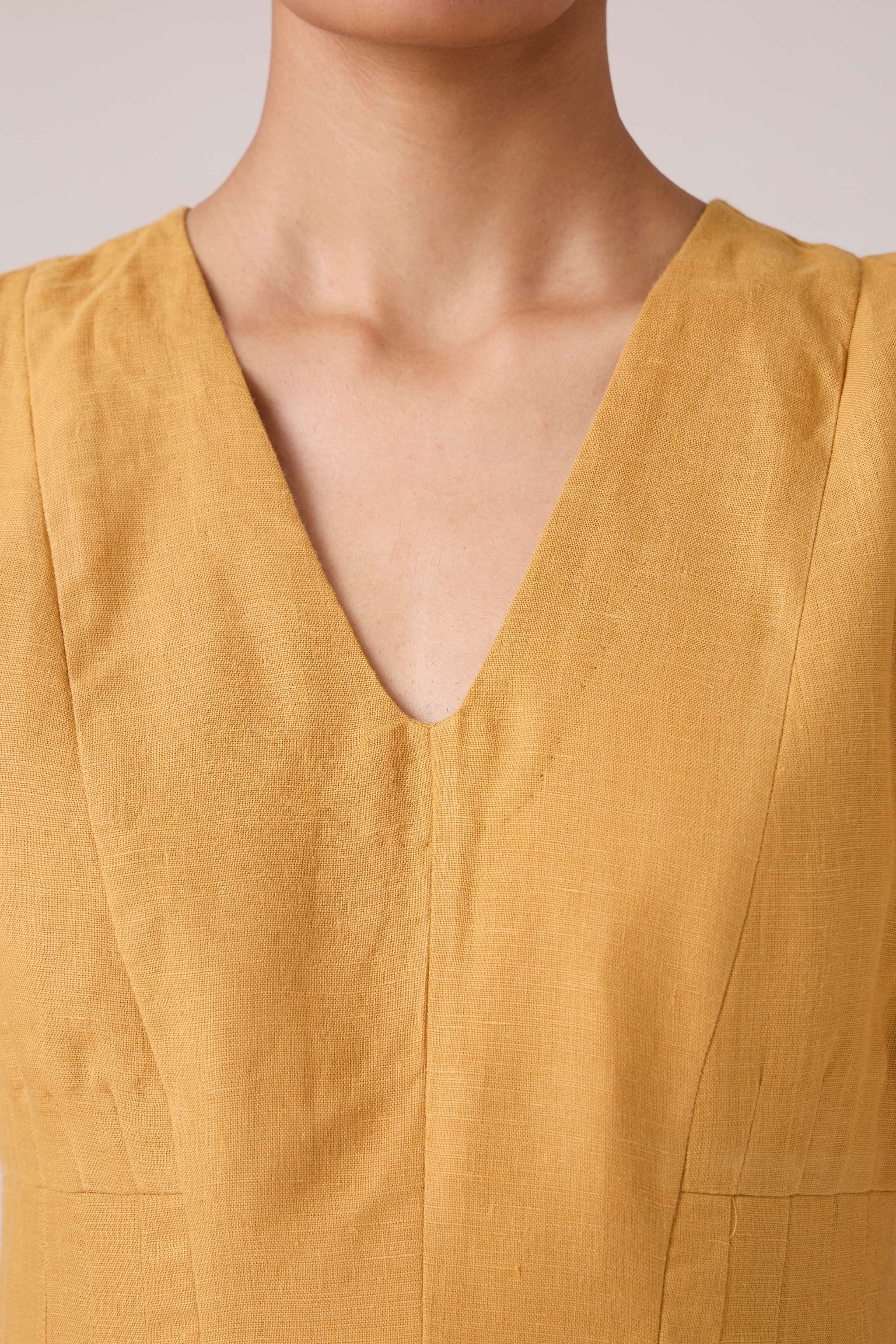 Selene Mustard Linen Dress - Image 6