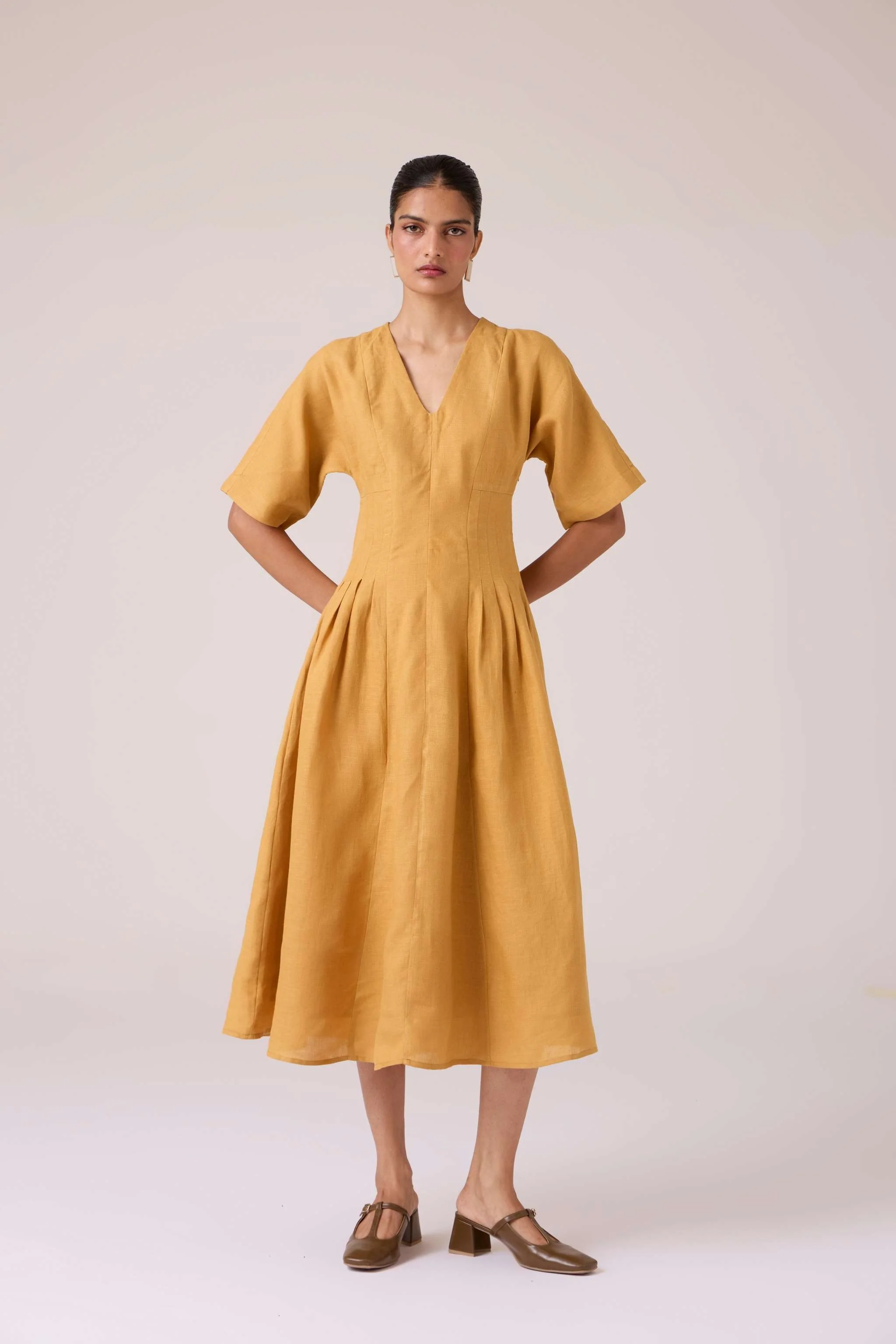 Selene Mustard Linen Dress - Image 7