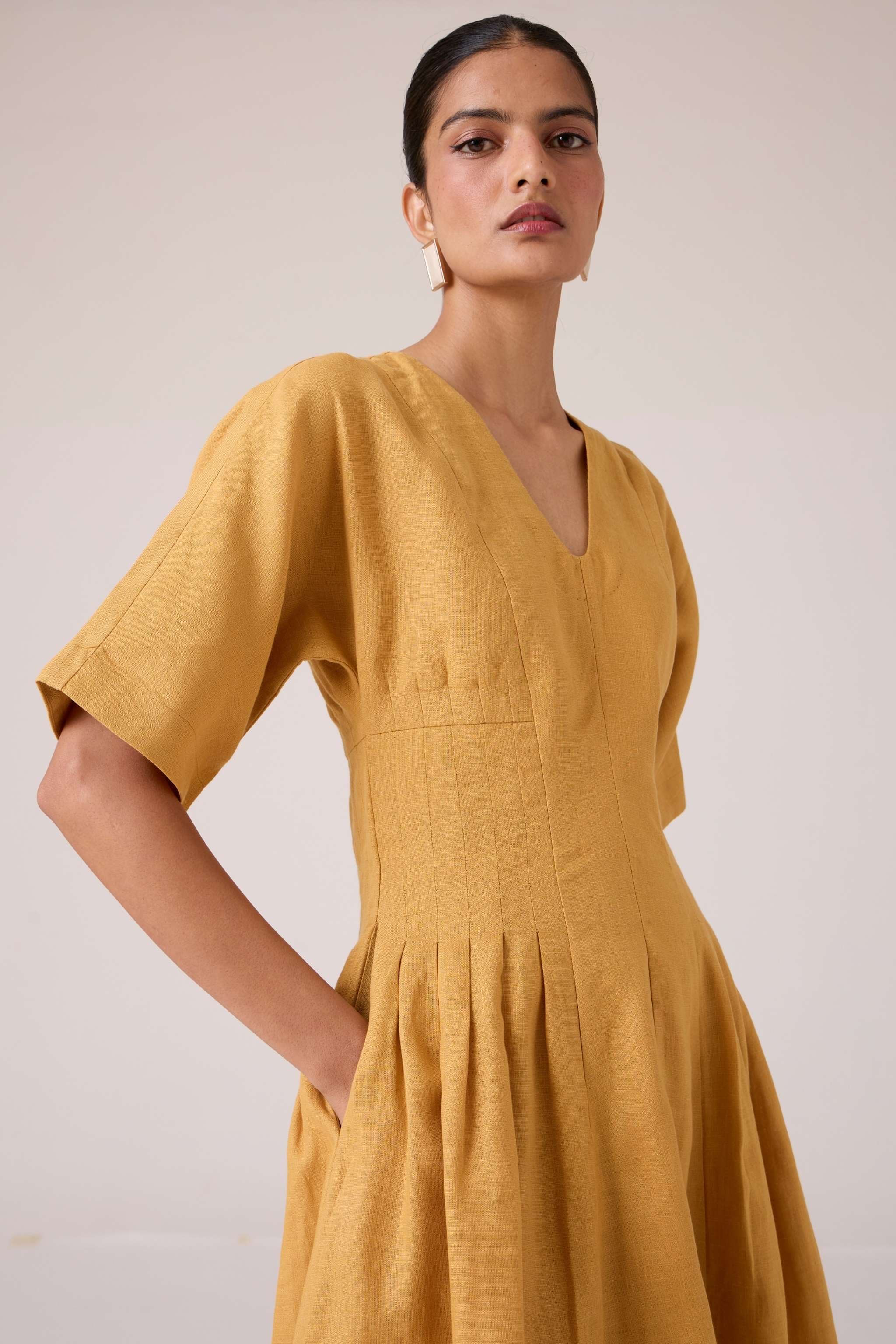 Selene Mustard Linen Dress - Image 8