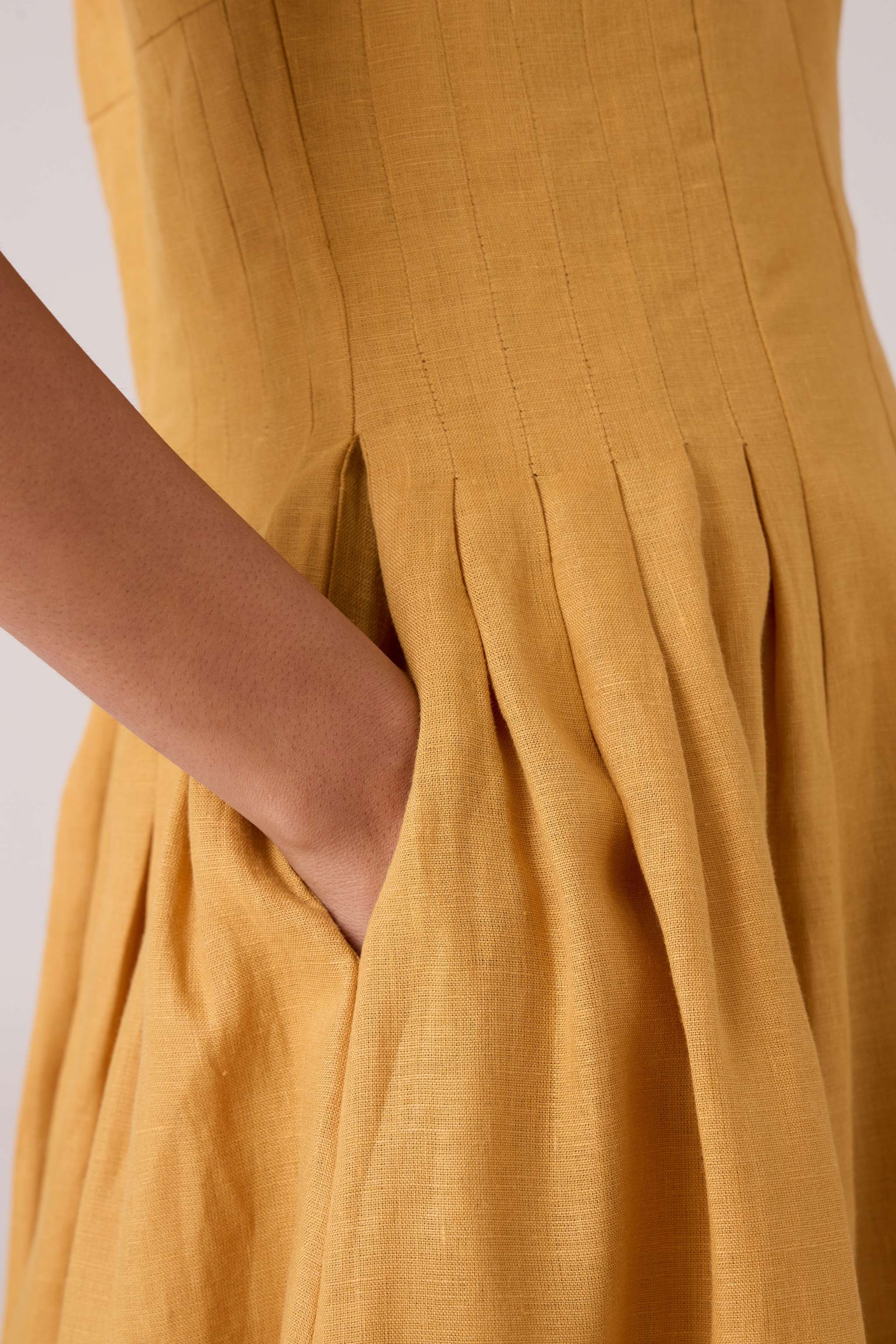 Selene Mustard Linen Dress - Image 9