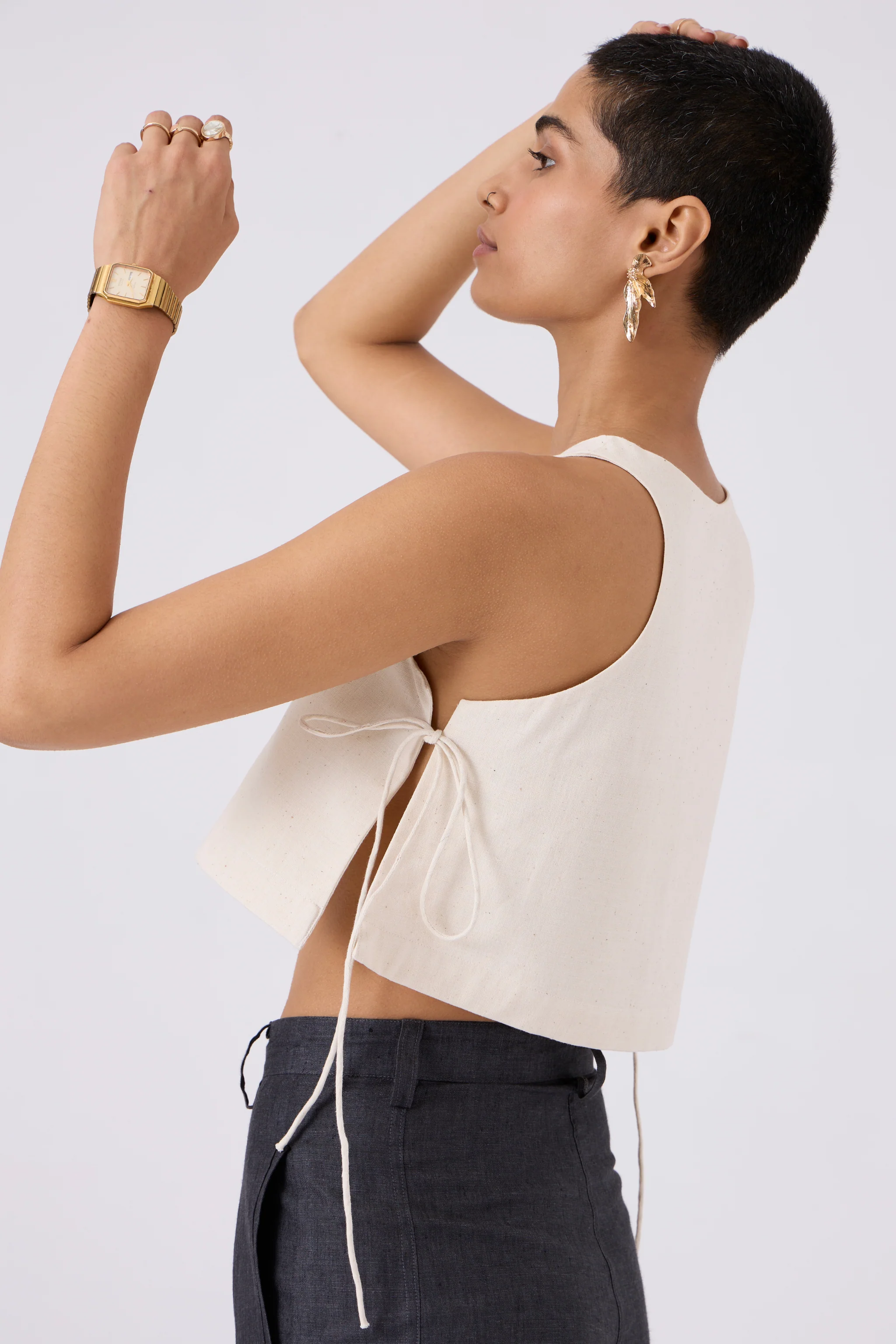 Tia Cropped Handspun Khadi Tie Top - Image 3