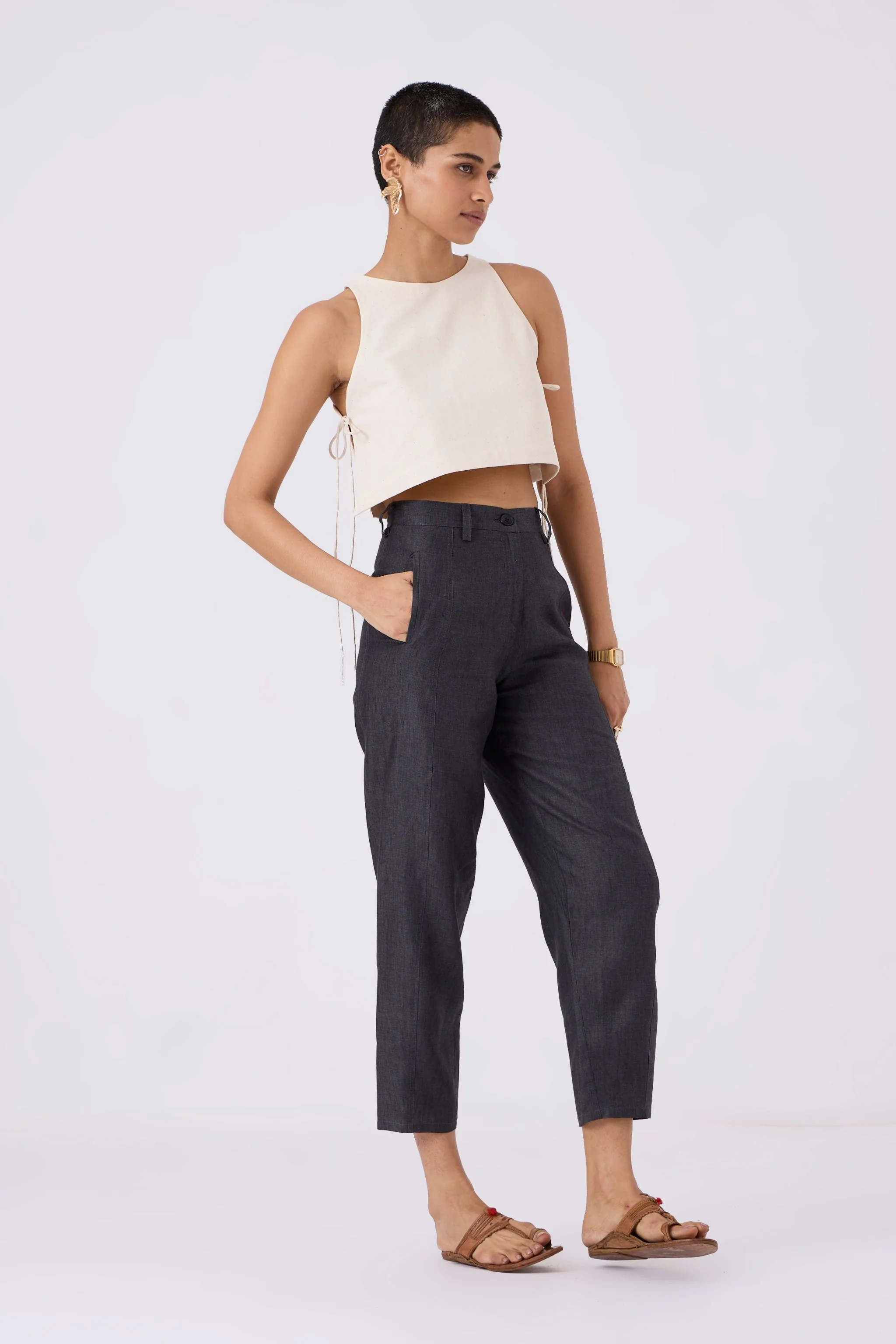 Tia Cropped Handspun Khadi Tie Top - Image 4