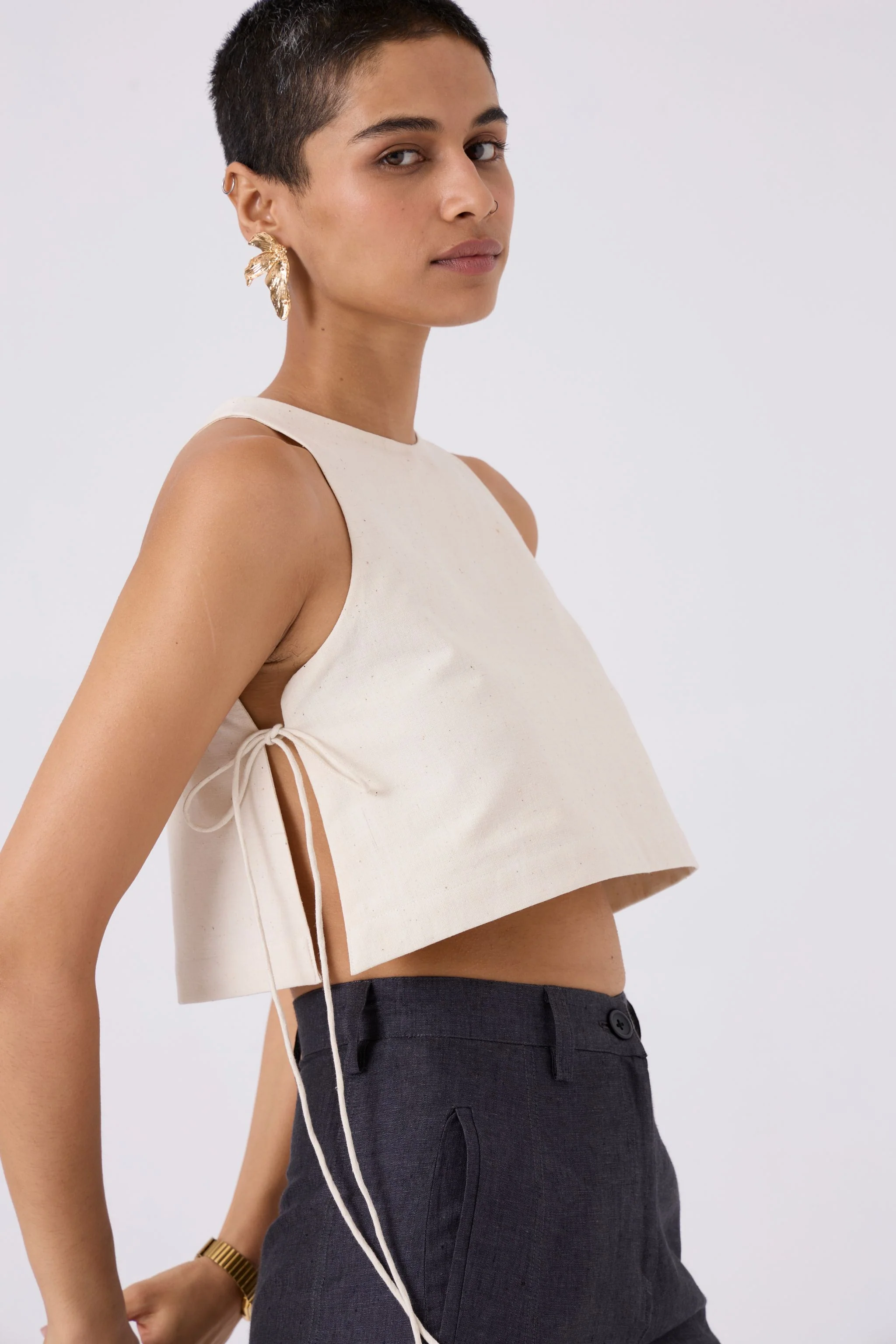 Tia Cropped Handspun Khadi Tie Top - Image 5