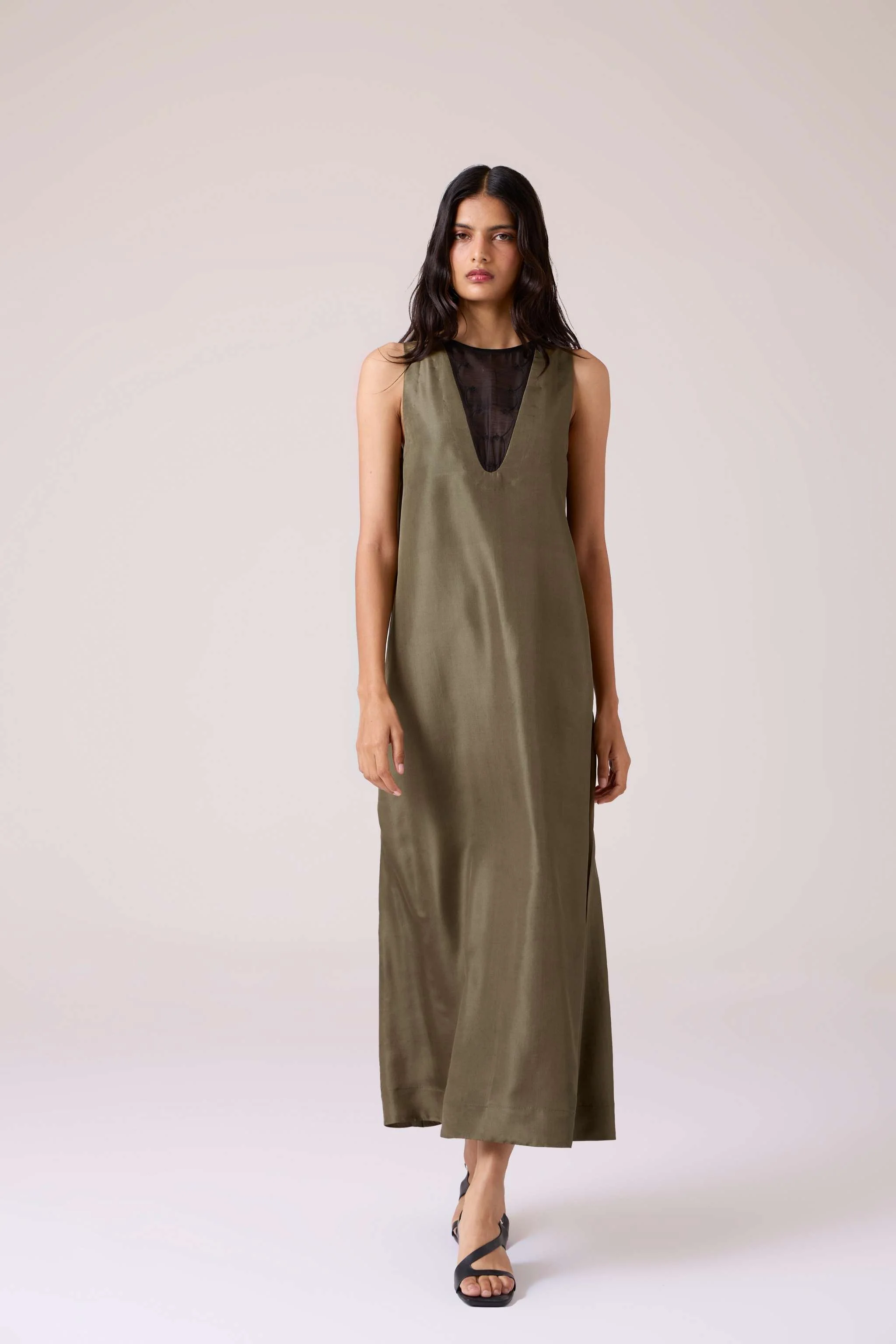 Velyra Olive Silk Dress - Image 11