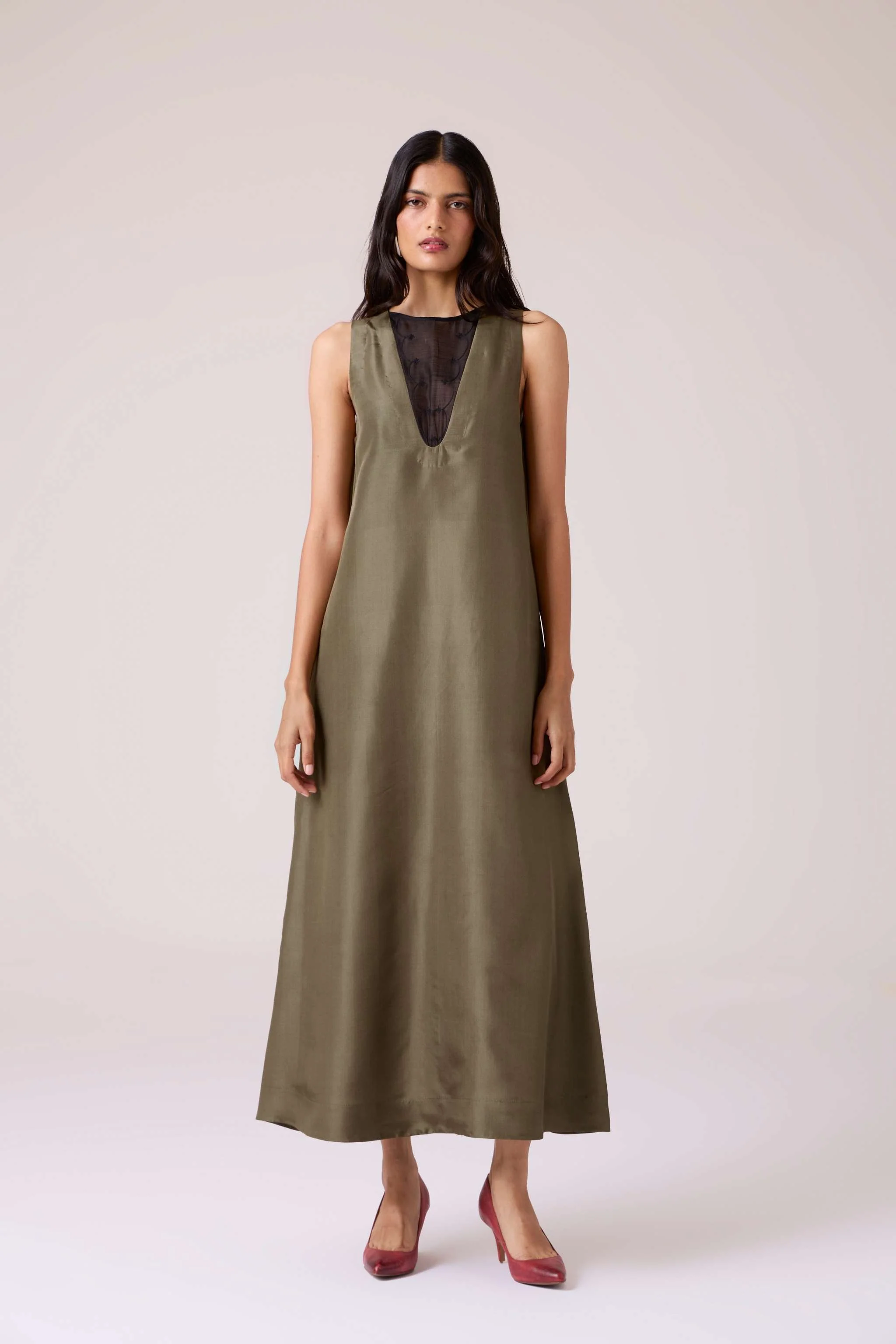 Velyra Olive Silk Dress - Image 13