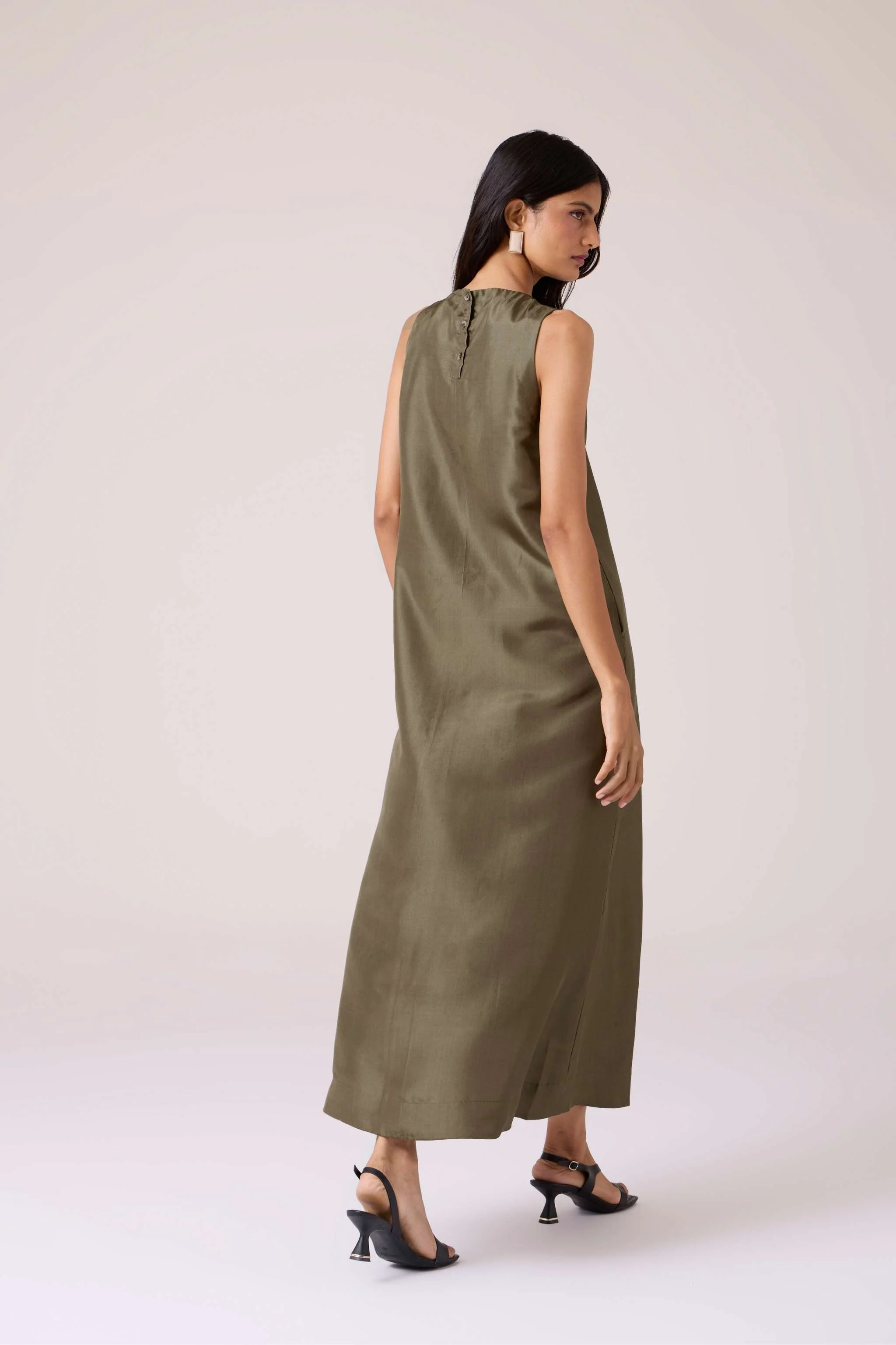 Velyra Olive Silk Dress - Image 14