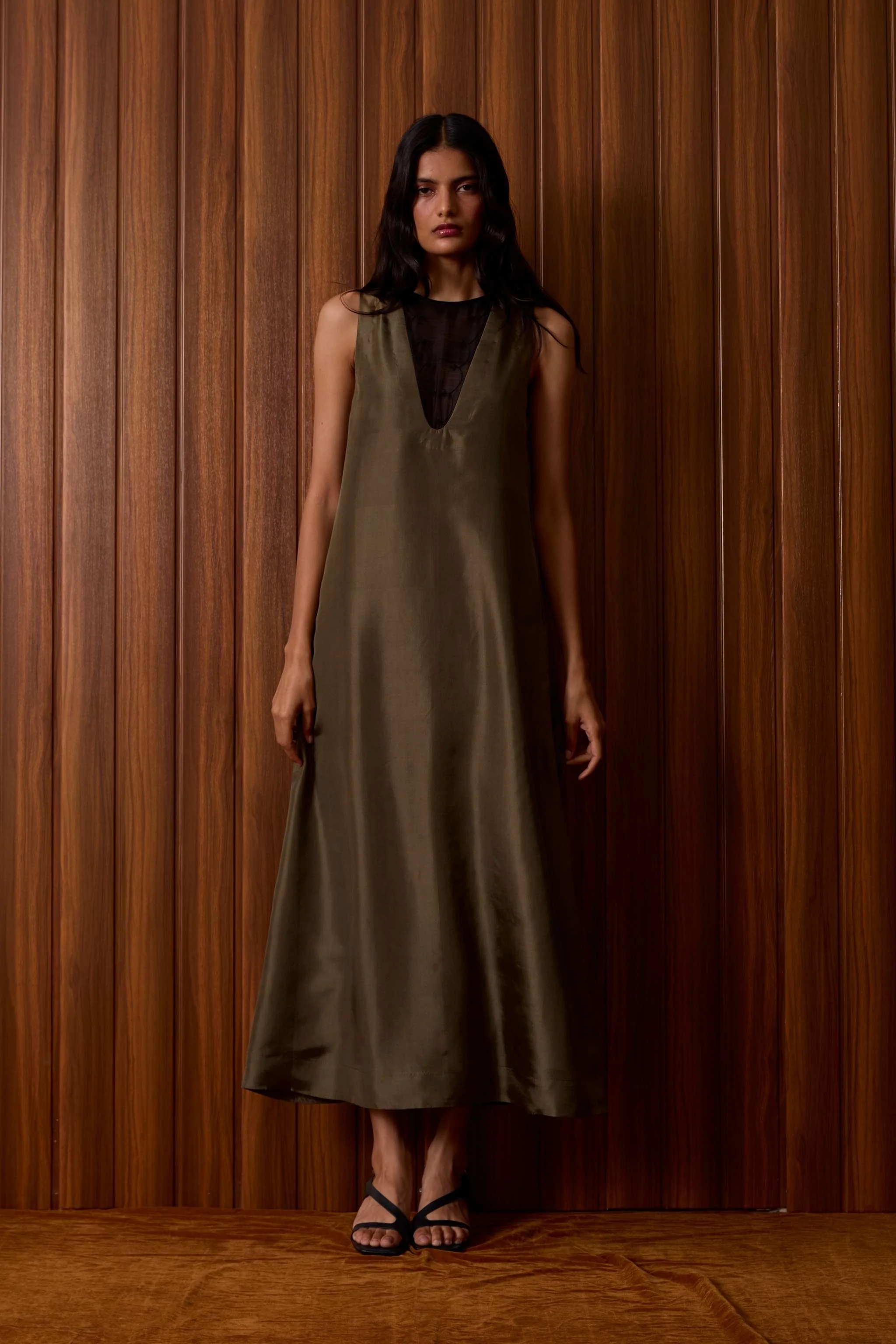 Velyra Olive Silk Dress - Image 16